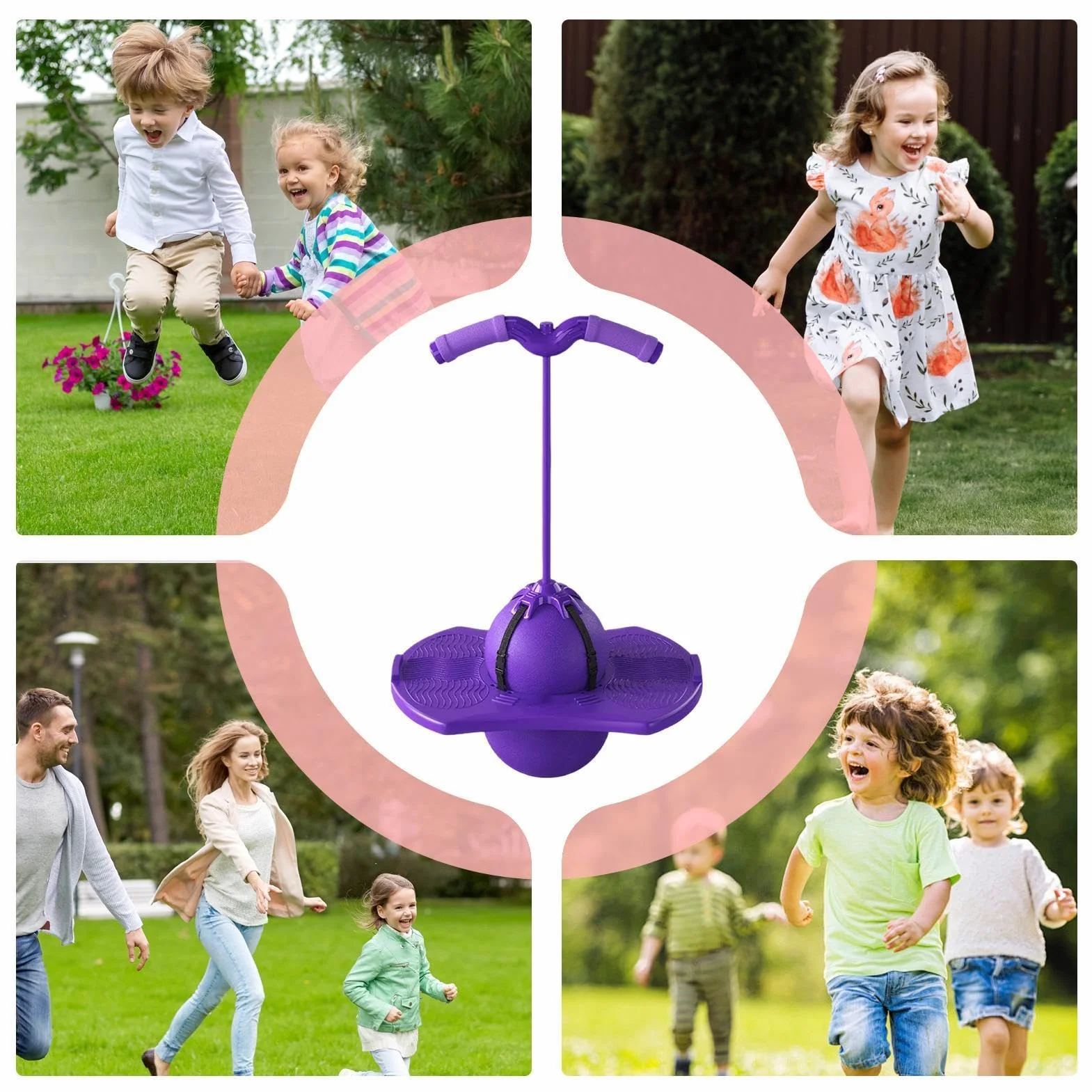 Ballon sauteur interactif silencieux avec poignée et pompe, jouet d'extérieur pour enfants