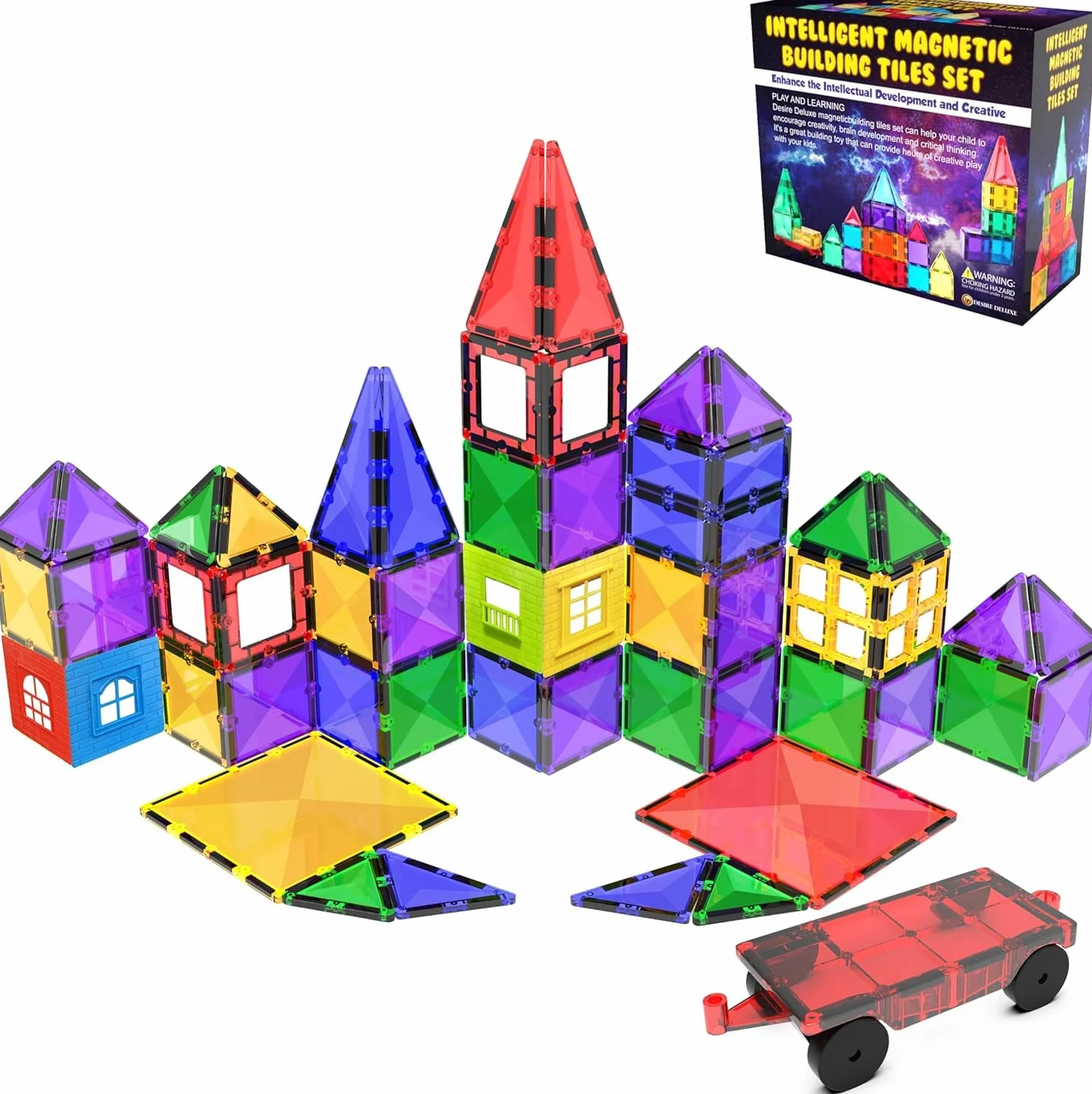 Jeu de Blocs de Construction Magnétiques 57 Pièces STEM Montessori Enfants 3 Ans