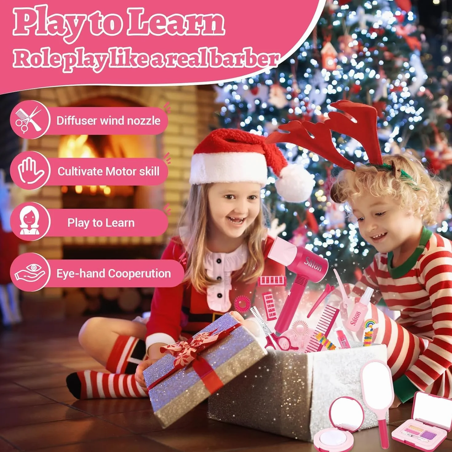 Ensemble de Salon de Beauté 41 Pièces Jouets de Coiffure pour Enfants avec Sèche-Cheveux Ciseaux Accessoires Styliste