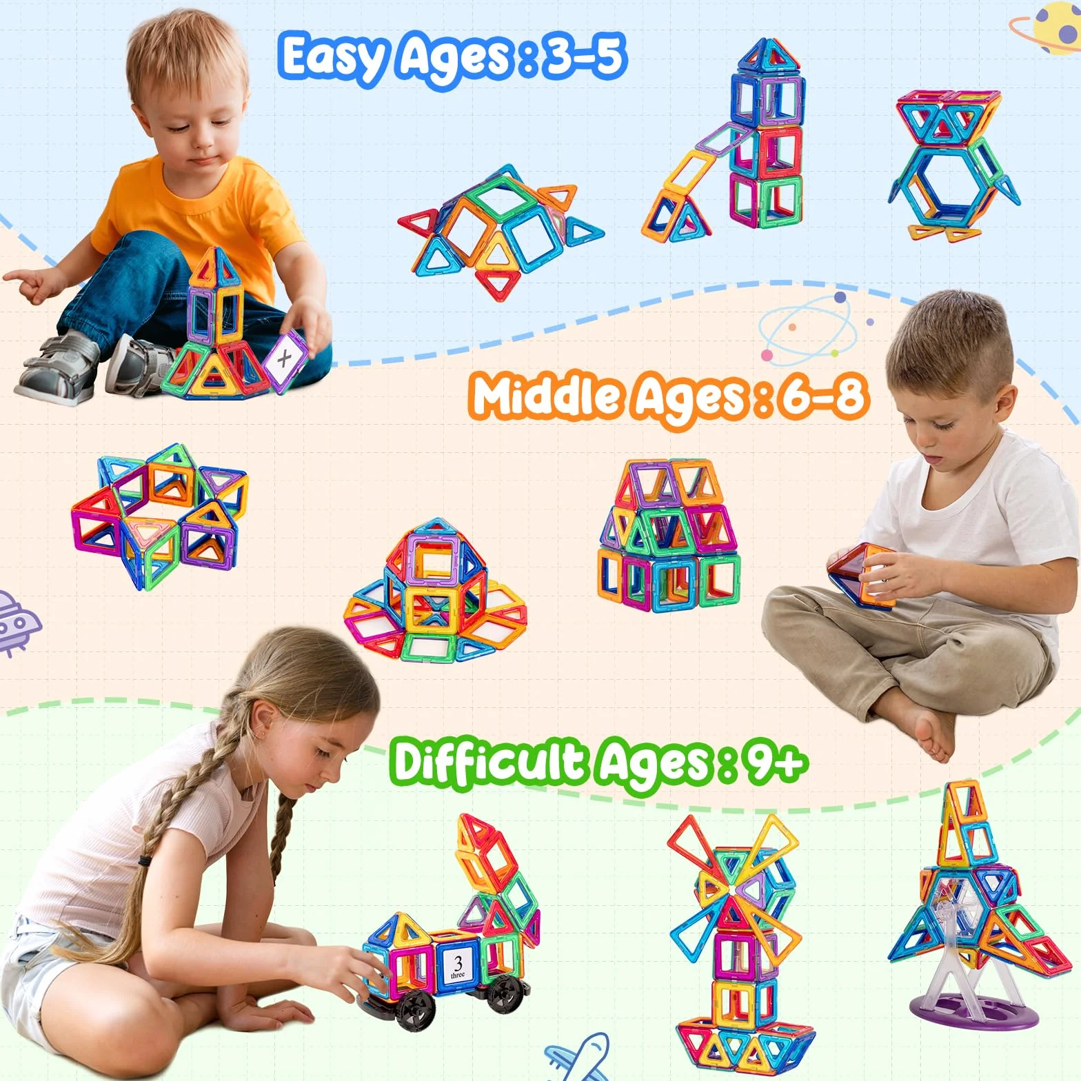 Blocs de Construction Magnétiques 122 Pièces 3D Jouets Éducatifs pour Enfants 3-7 Ans