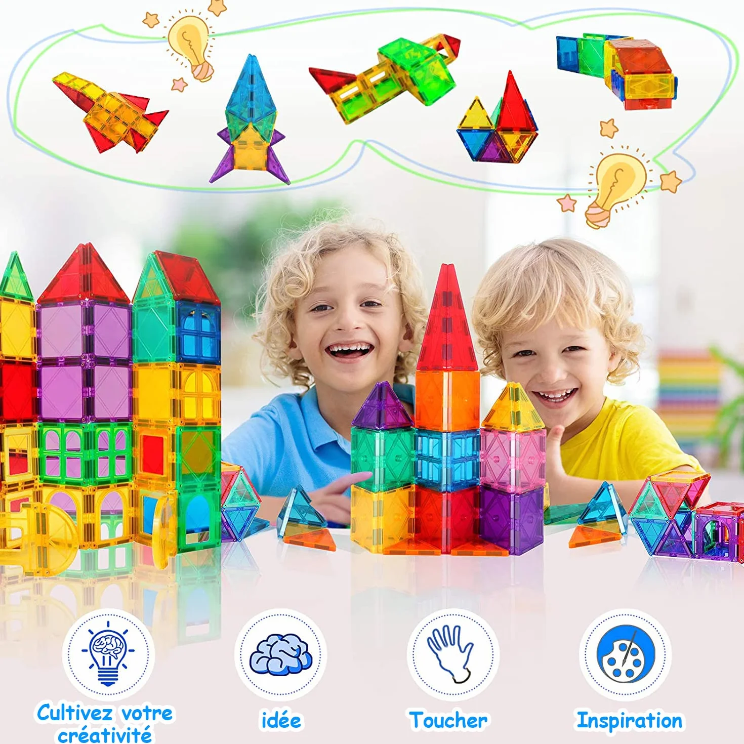 Katiago Blocs Construction Magnétiques 64 pièces Jeux Éducatifs 3D Jouets de Construction Puzzle Enfant