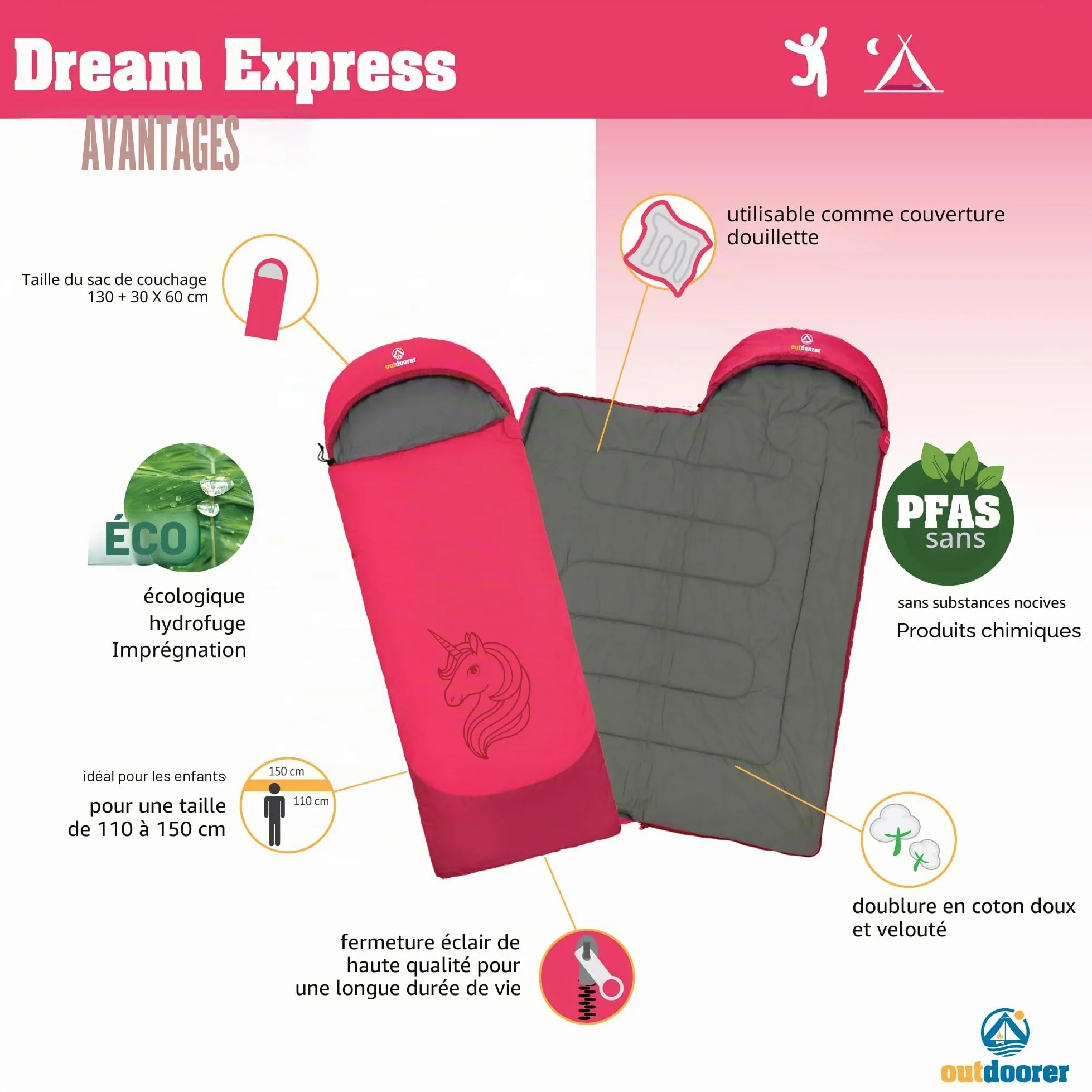 Dream Express Sac de couchage enfant doublure coton