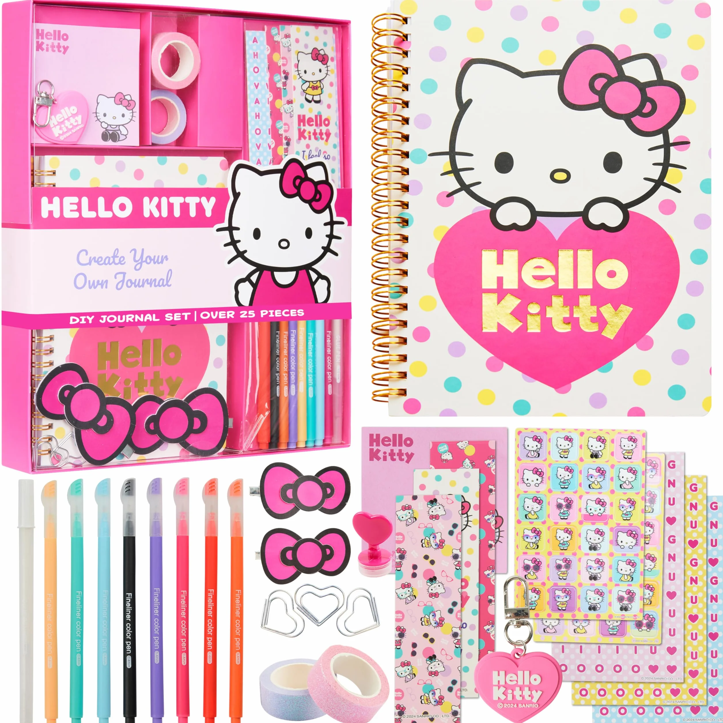 Hello Kitty Journaling Kit DIY pour Fille et Ados, Carnet A5, Autocollants, Porte Clés, Notes Autocollantes (Rose)