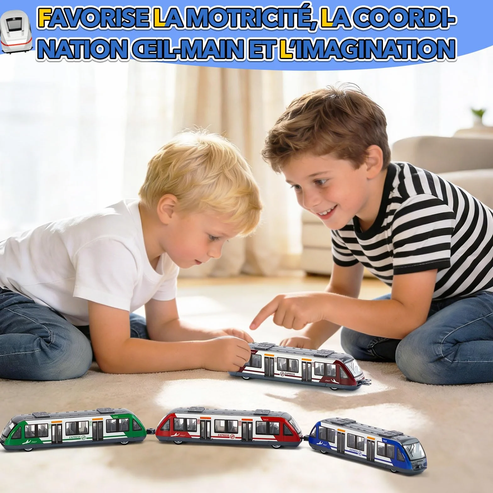 VBACALA Train Jouet 4 Pièces, Train à Grande Vitesse pour Enfants 3 Ans, Compatible Rails 4CM