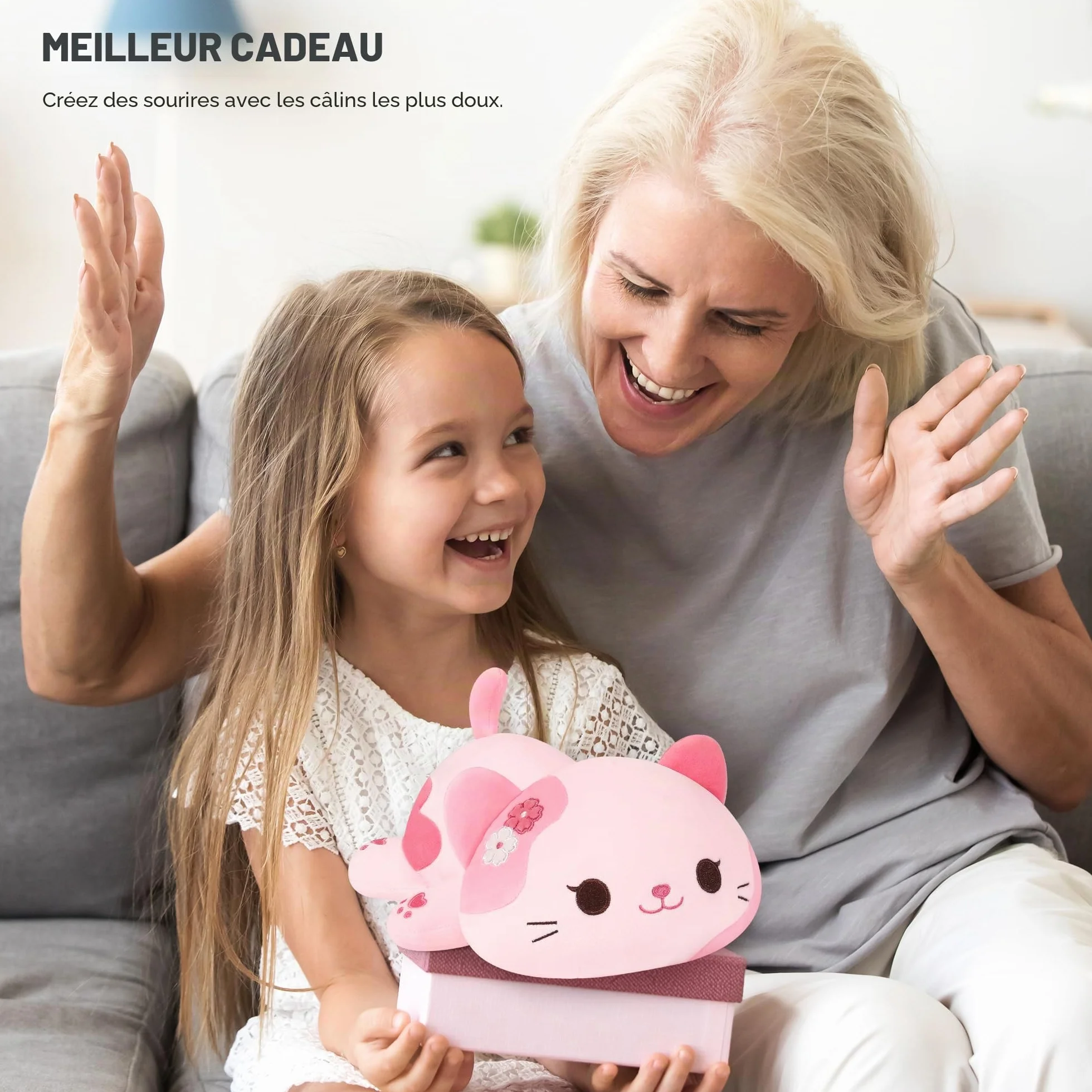 Jouet en peluche chat kawaii, coussin rose 23 cm pour enfants 3 ans+