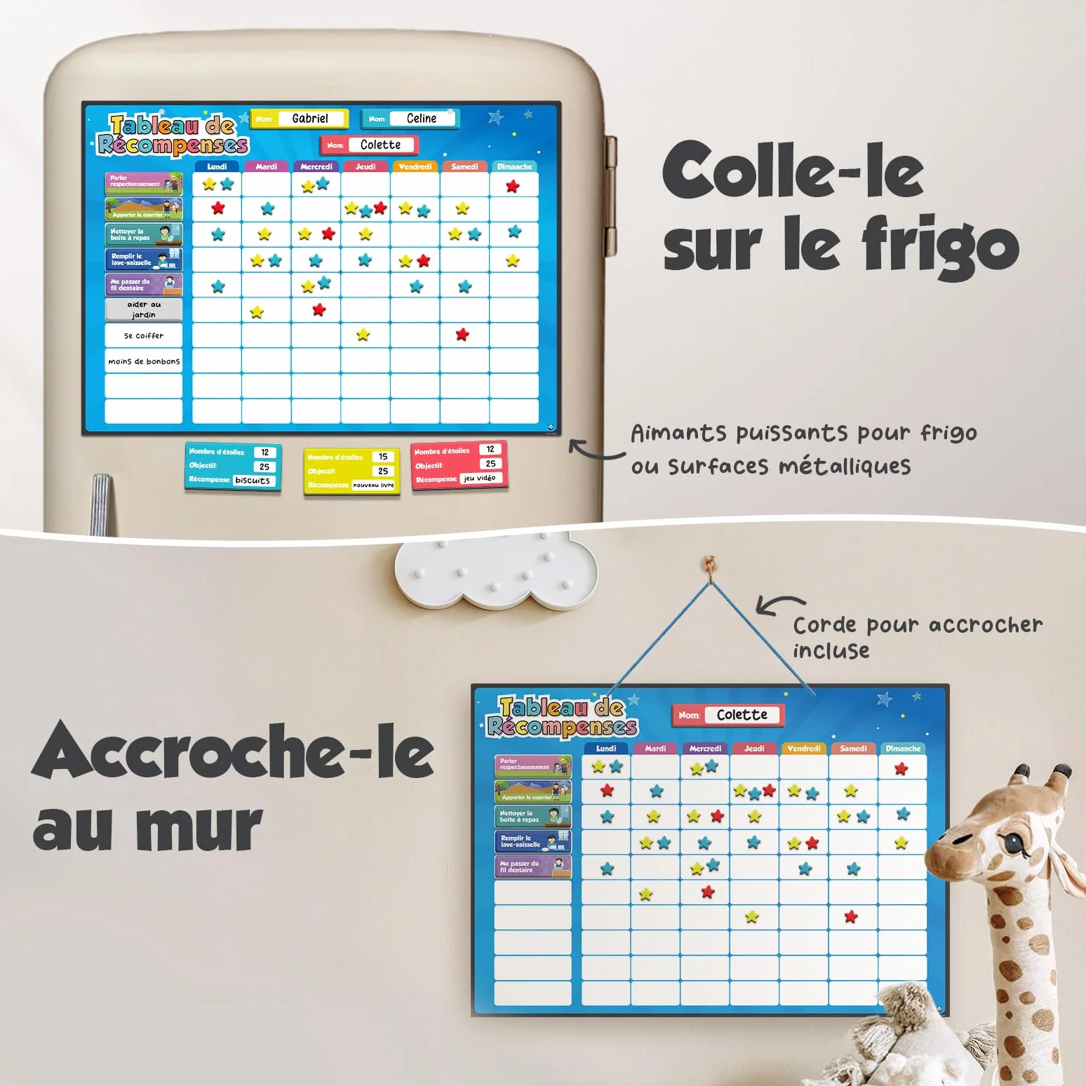 Tableau de Récompenses Magnétique pour Enfants – 80+ Tâches et 300 Étoiles – Nouvelle Version Français