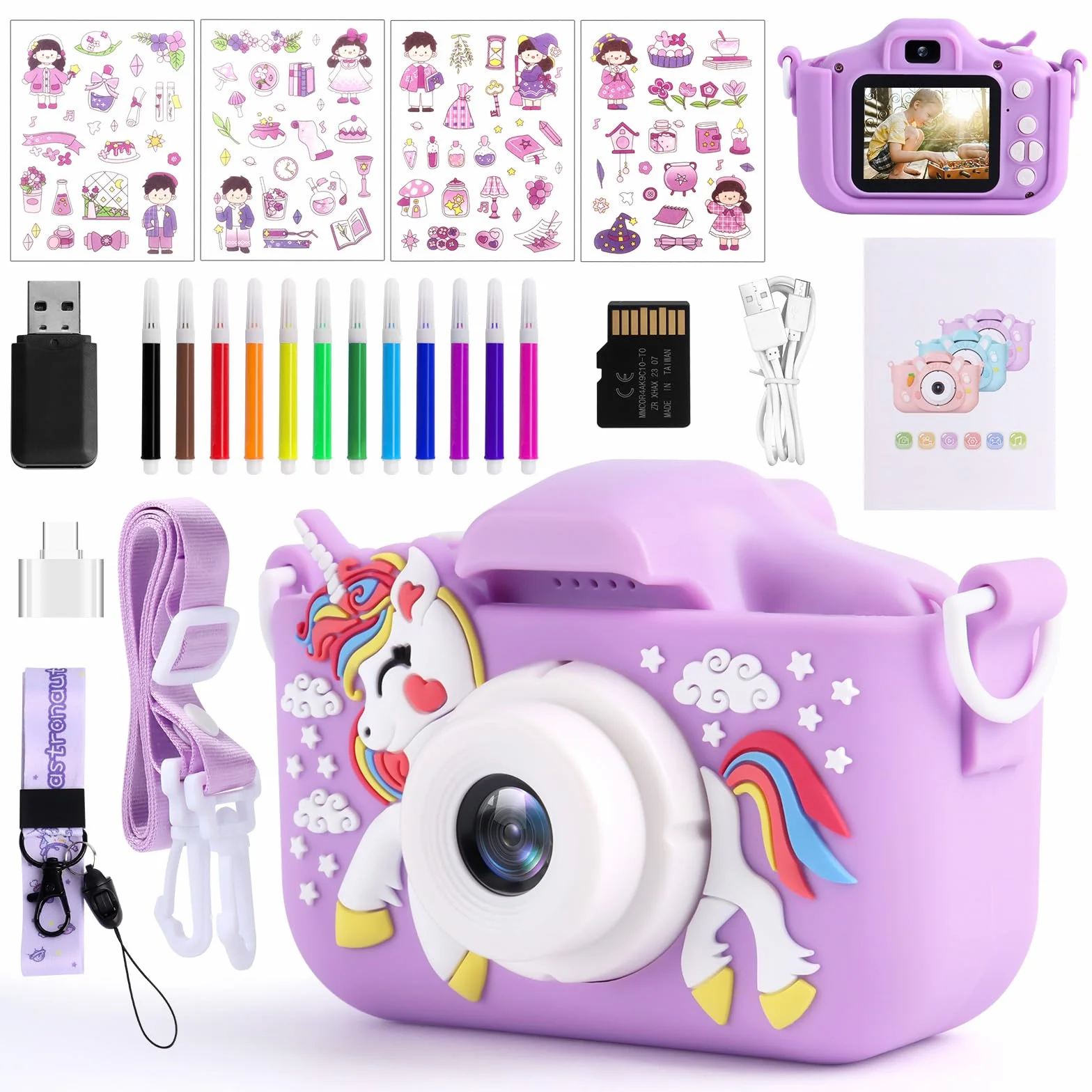 Appareil Photo Numérique Enfants 2,0 Pouces 1080P Rechargeable Selfie 32GB Carte
