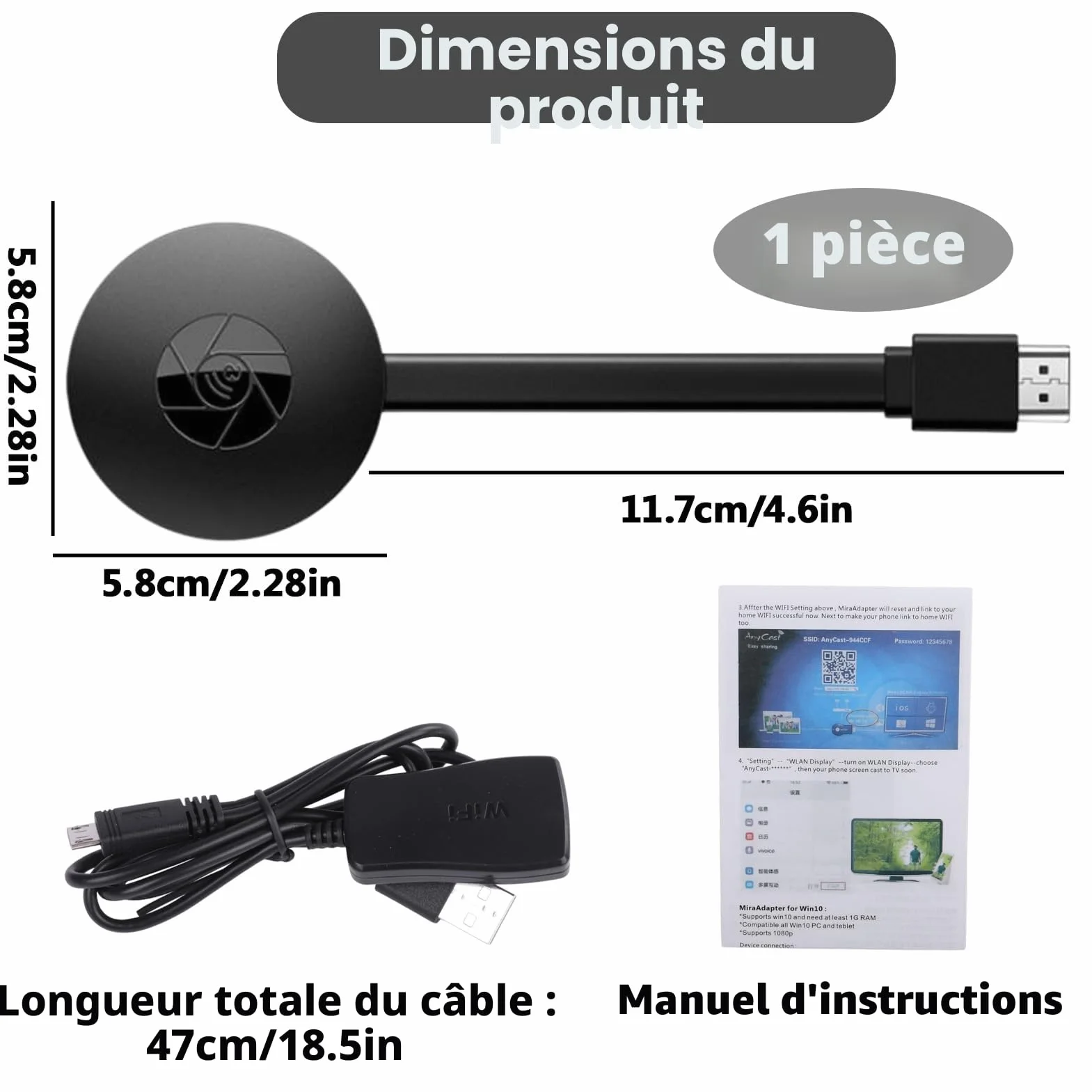 Adaptateur HDMI sans fil 1080P Bluetooth Stick Chromecast Miracast Airplay TV