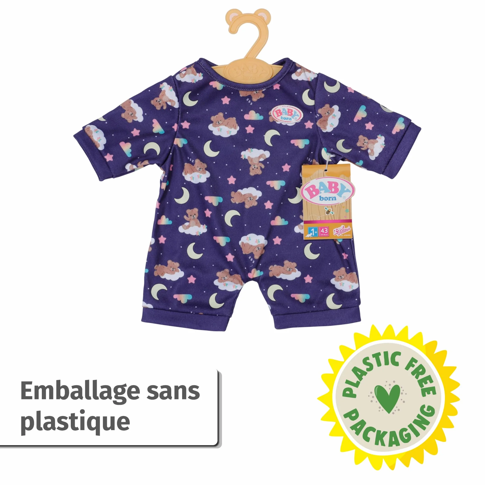 BABY born Pyjama Teddy Phosphorescent Pyjama pour poupées 43 cm Zapf Creation