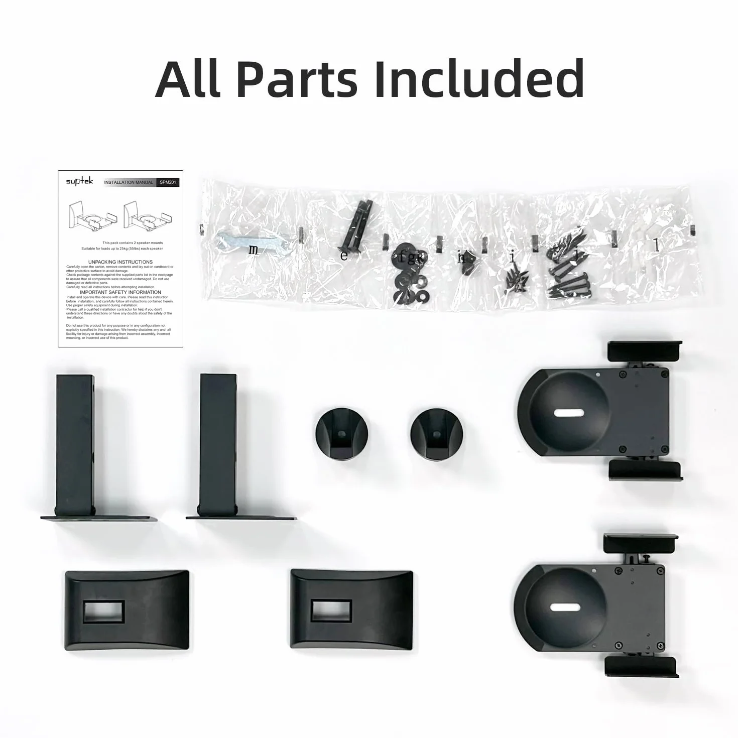 Suptek Support de Montage Mural pour Haut-Parleur Double Serrage jusqu'à 25 kg Noir SPM201