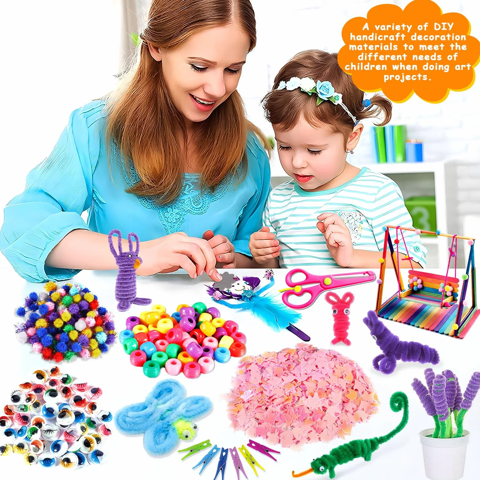 Kit Bricolage Enfant 1800 Activités Manuelles, Pipe Cleaners Crafts Set, Fournitures Éducatives