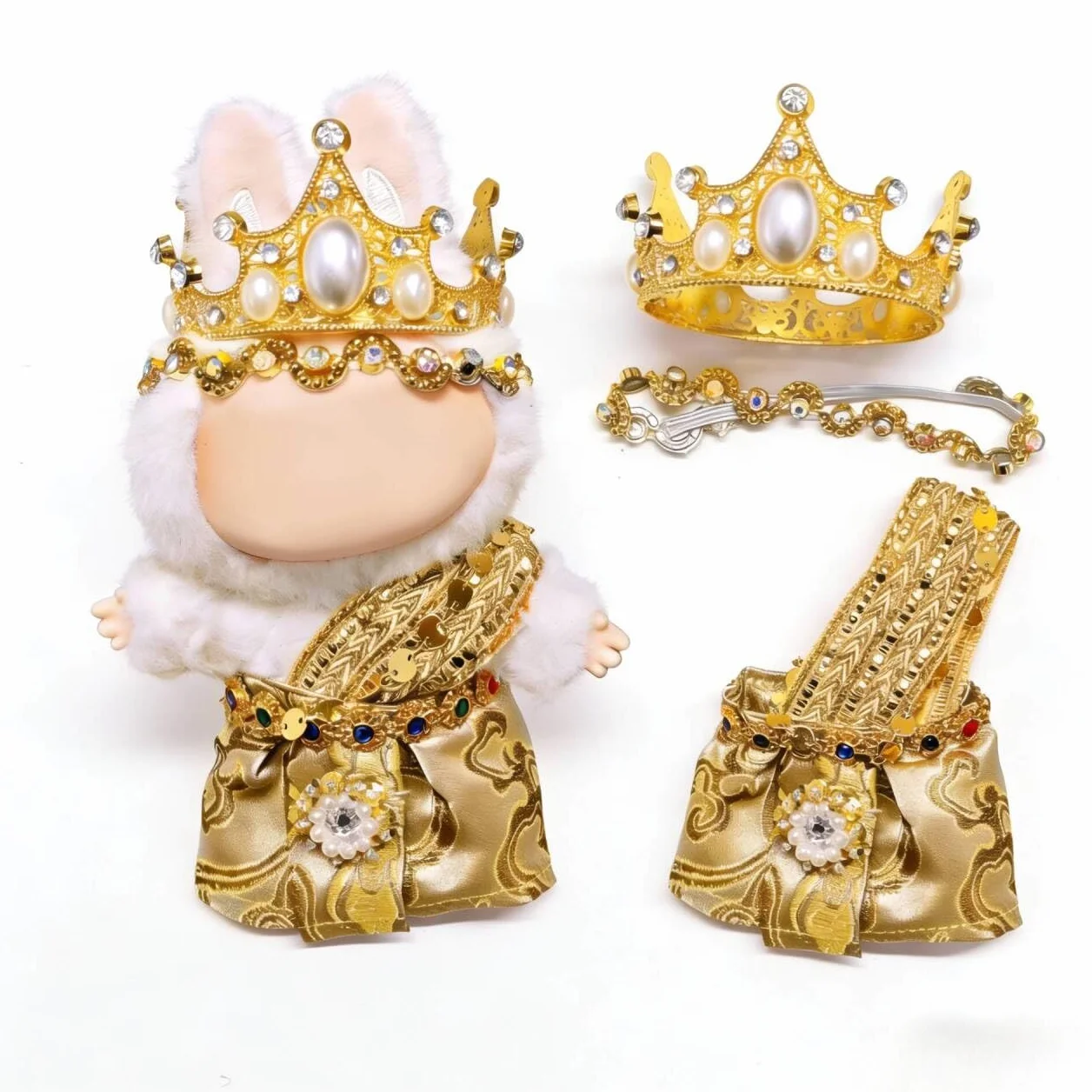 Vêtements pour Poupée Labubu 17cm Tenue Roi Reine Luxe Or Couronne Robe Set Costume Premium