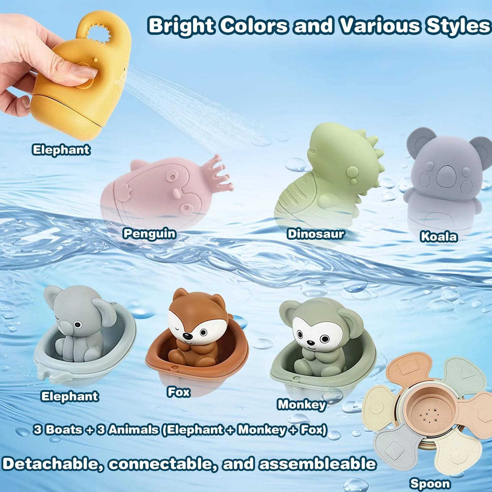 Jouets de Bain Bébé Silicone Lot de 16 Animaux Aspergeurs Empilables 1 2 3 Ans