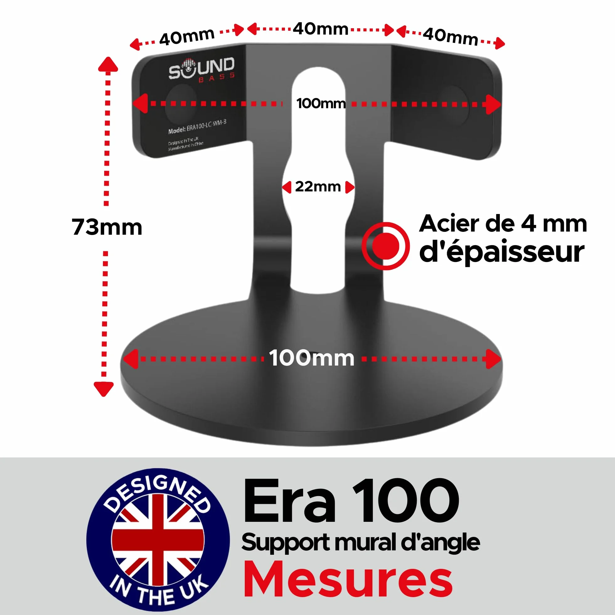 Support Mural d’Angle Era 100 pour Sonos ERA100 & Era 100 SL, Profil Bas Noir, Kit de Montage Inclus