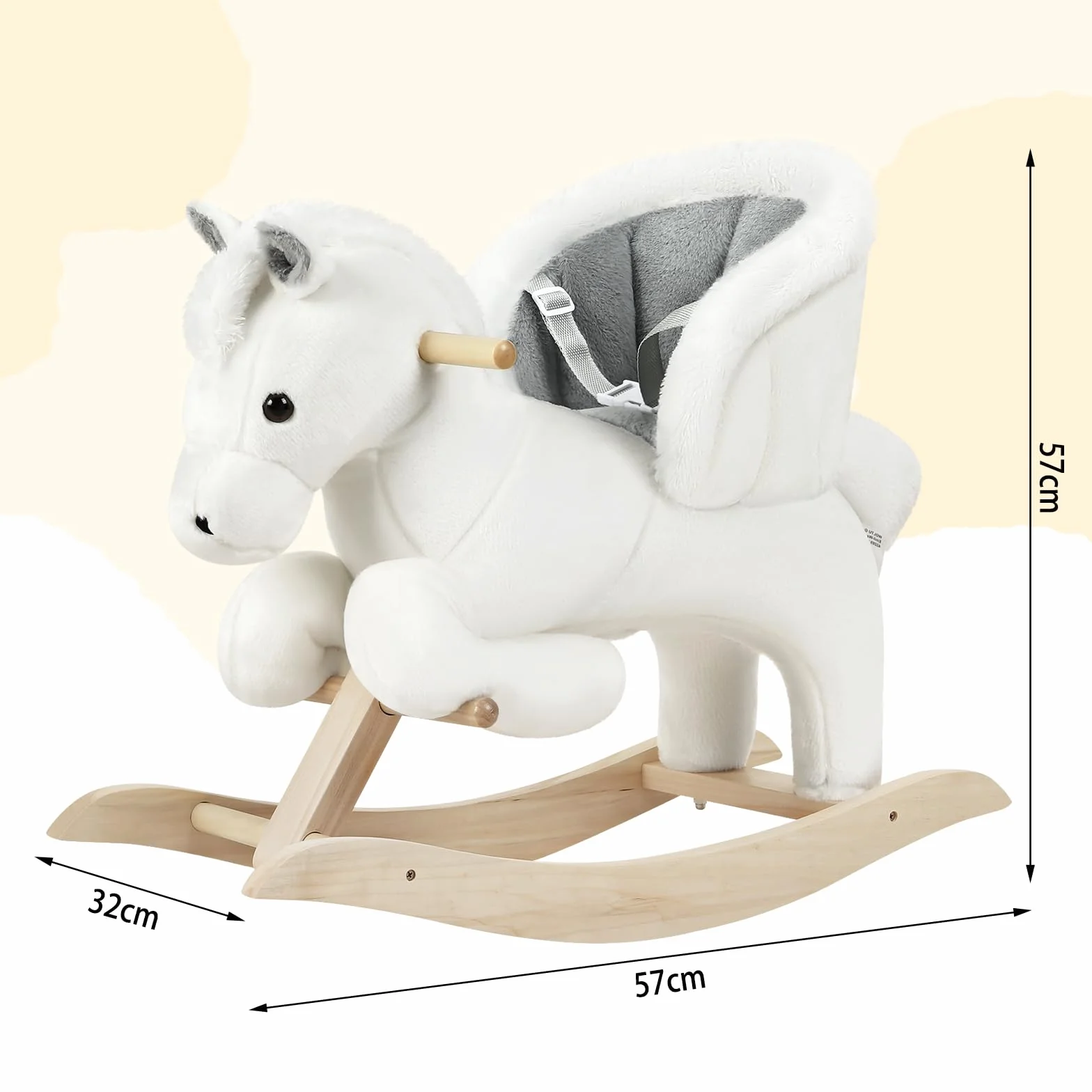 WOLTU Cheval à Bascule en Peluche, Animal à Bascule pour 1-3 Ans, Ceinture de Sécurité Effet Sonore Blanc Gris