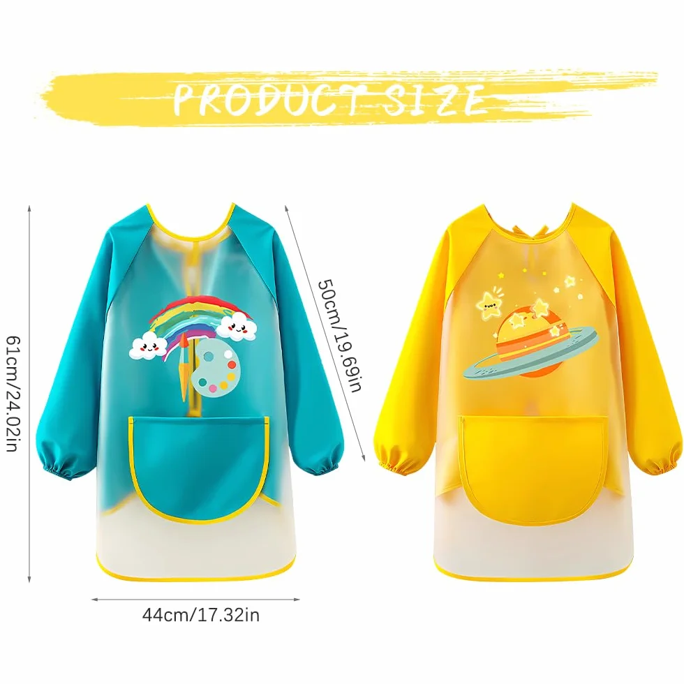 Tablier peinture enfant imperméable TPU poignets élastiques réglable Vert