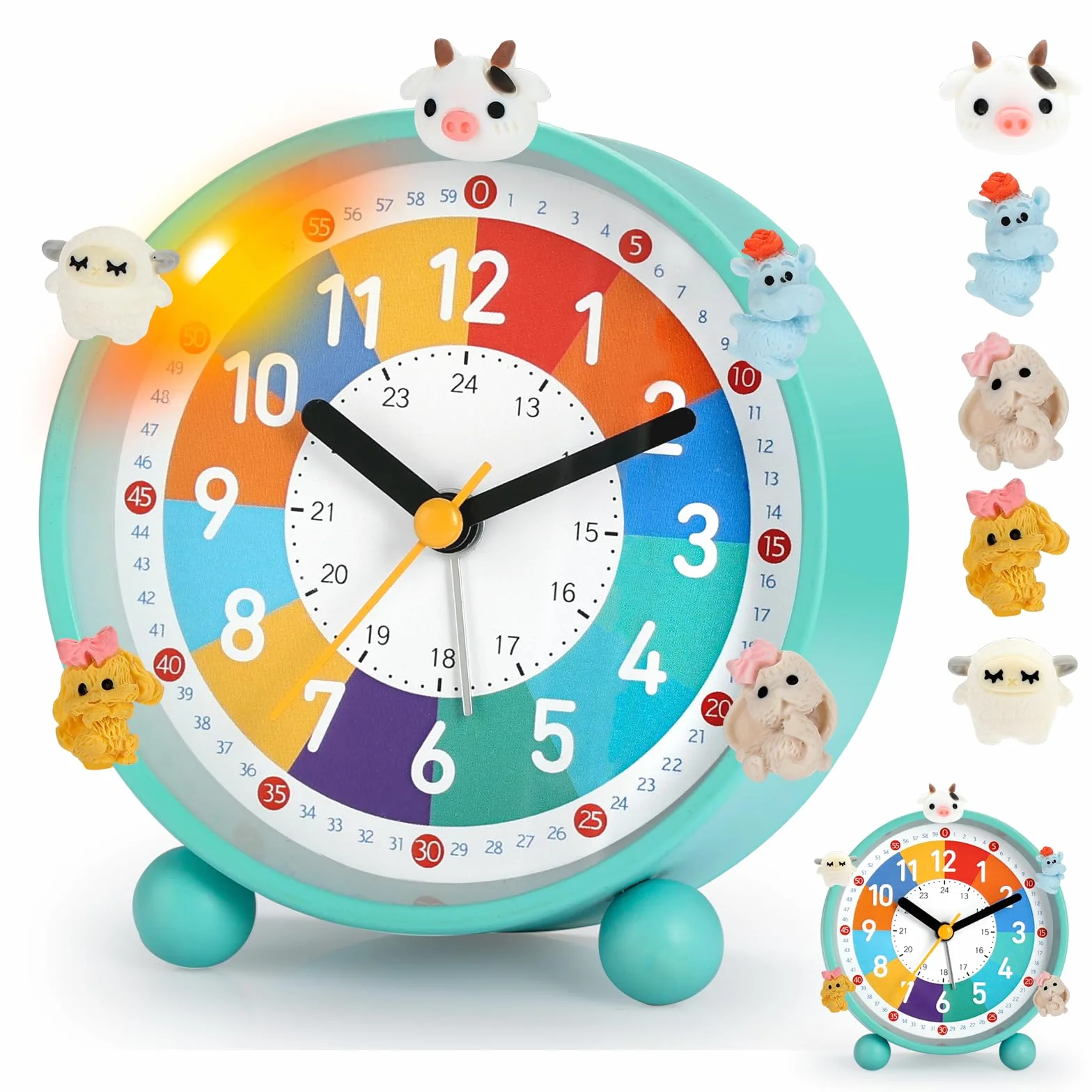 Reveil Enfant Educatif Jour/Nuit sans Tic-Tac avec Snooze et Veilleuse, 5 Decorations