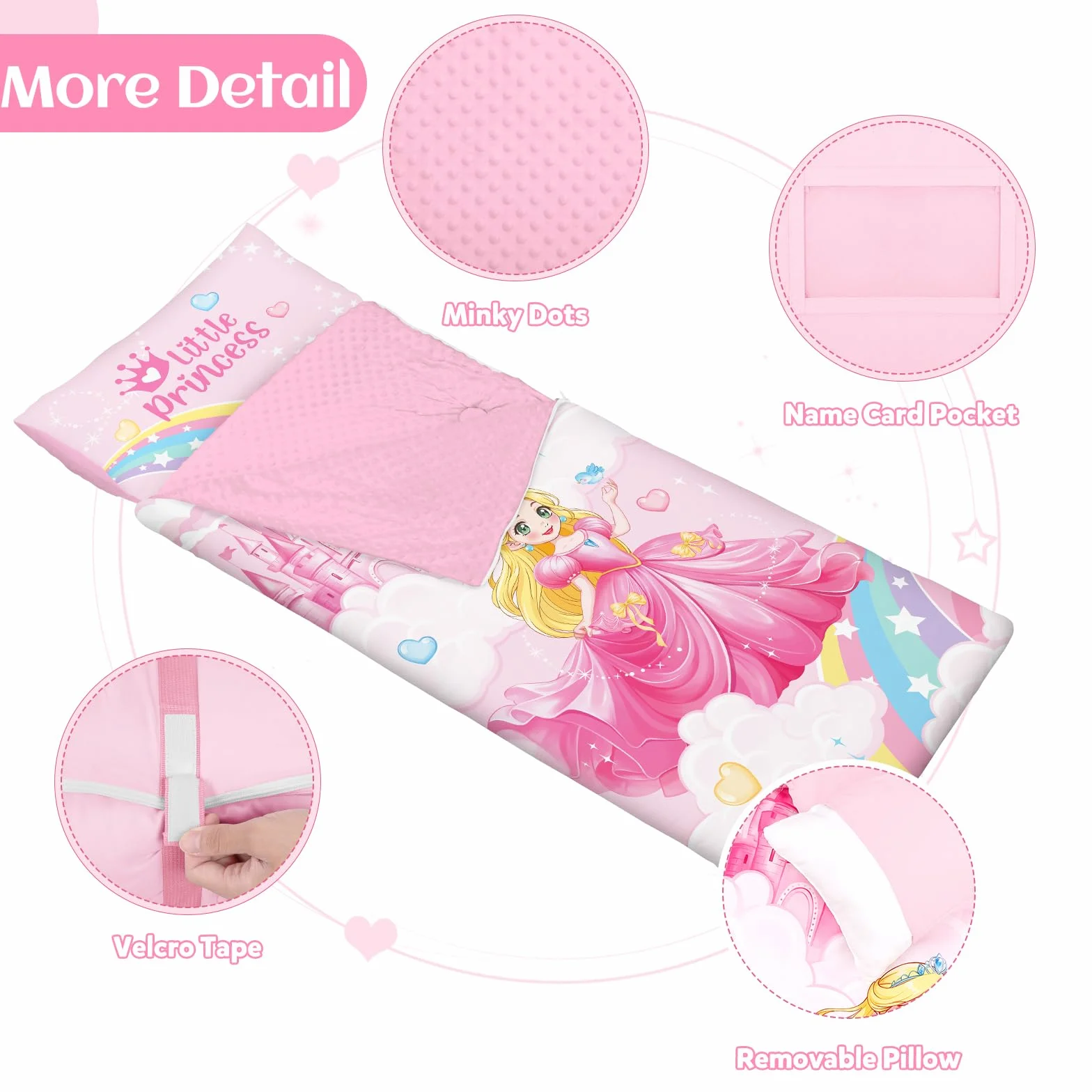 Sac Couchage Enfants 150x60cm avec Couverture et Oreiller Amovibles Léger Garcon Fille 3-7 Ans Voyage Camping