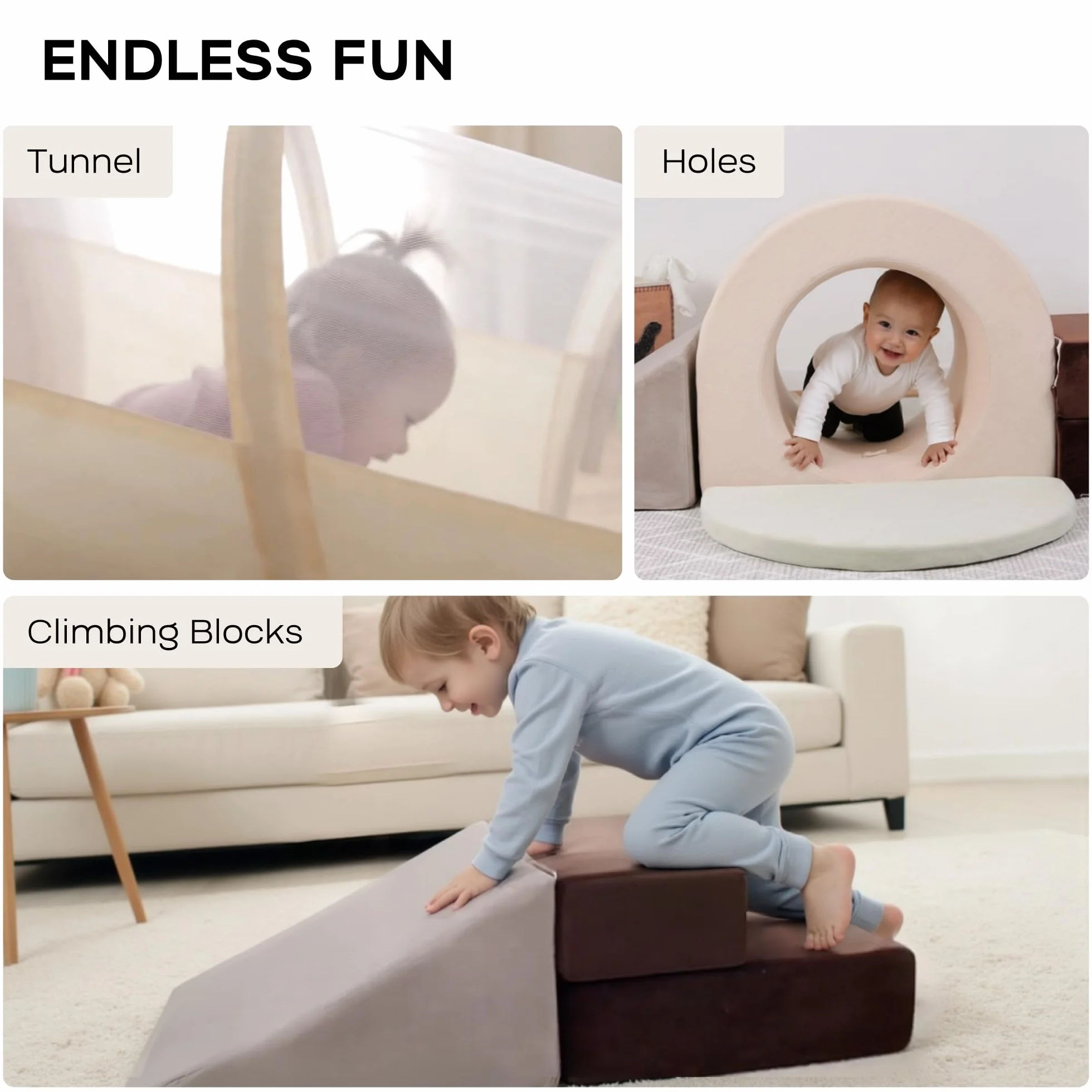 BanaSuper Parcours Motricité Bébé Blocs de Mousse Tunnel de Jeu Module Motricité Enfant Intérieur Jeu d'Éveil Sensoriel Physique Structure d'escalade