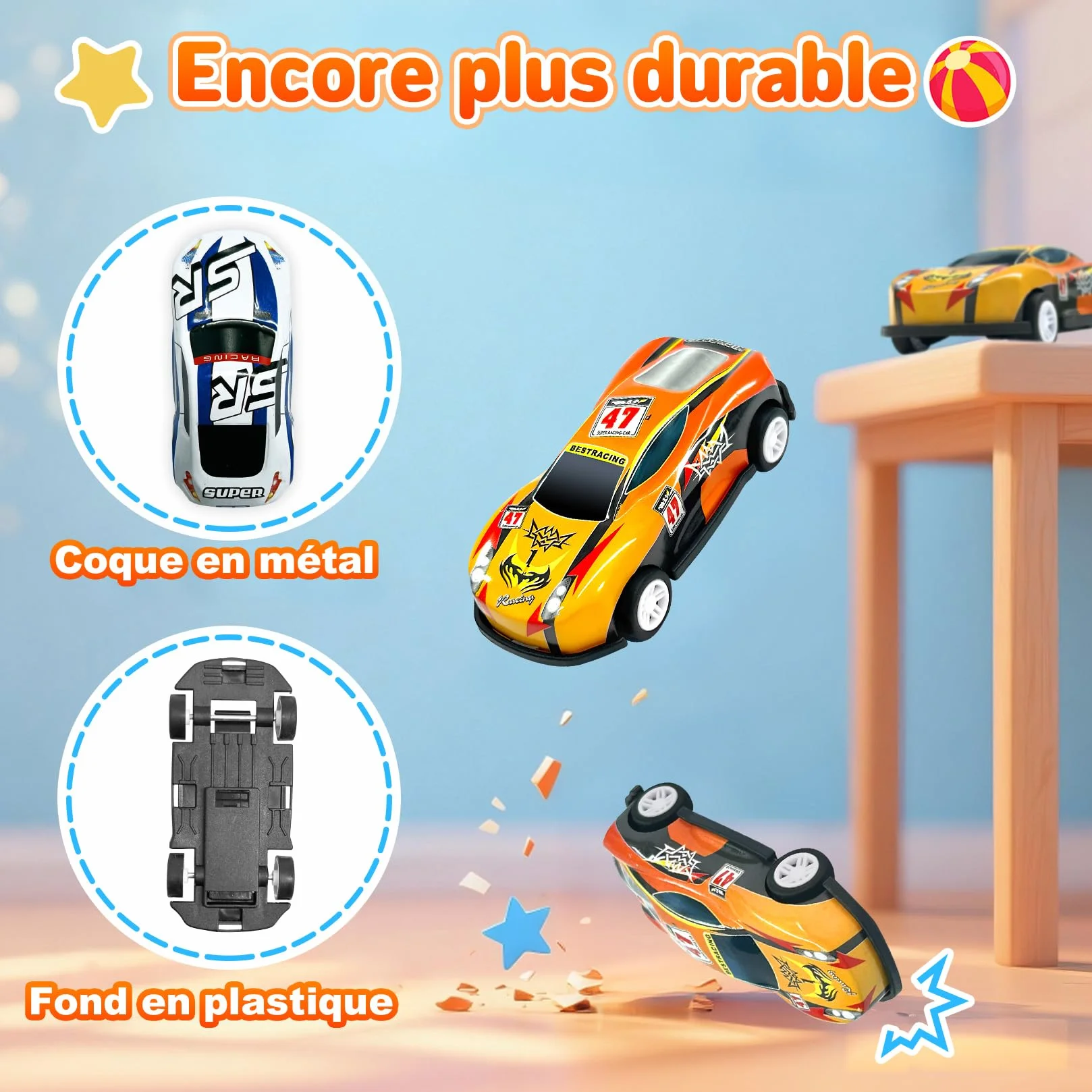 Coffret Petite Voiture Enfant, Lot Voiture Miniature en Metal 1/64, 22 Voitures Jouets avec 8 Barrage Routier, Voiture à Friction pour Enfants 3-8 Ans