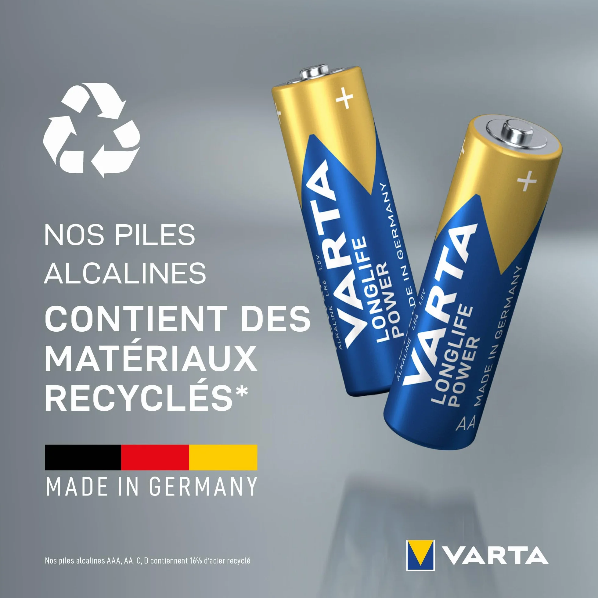 VARTA Piles AA Longlife Power Alcalines 1,5V Lot de 20 Emballage Recyclé Made in Germany