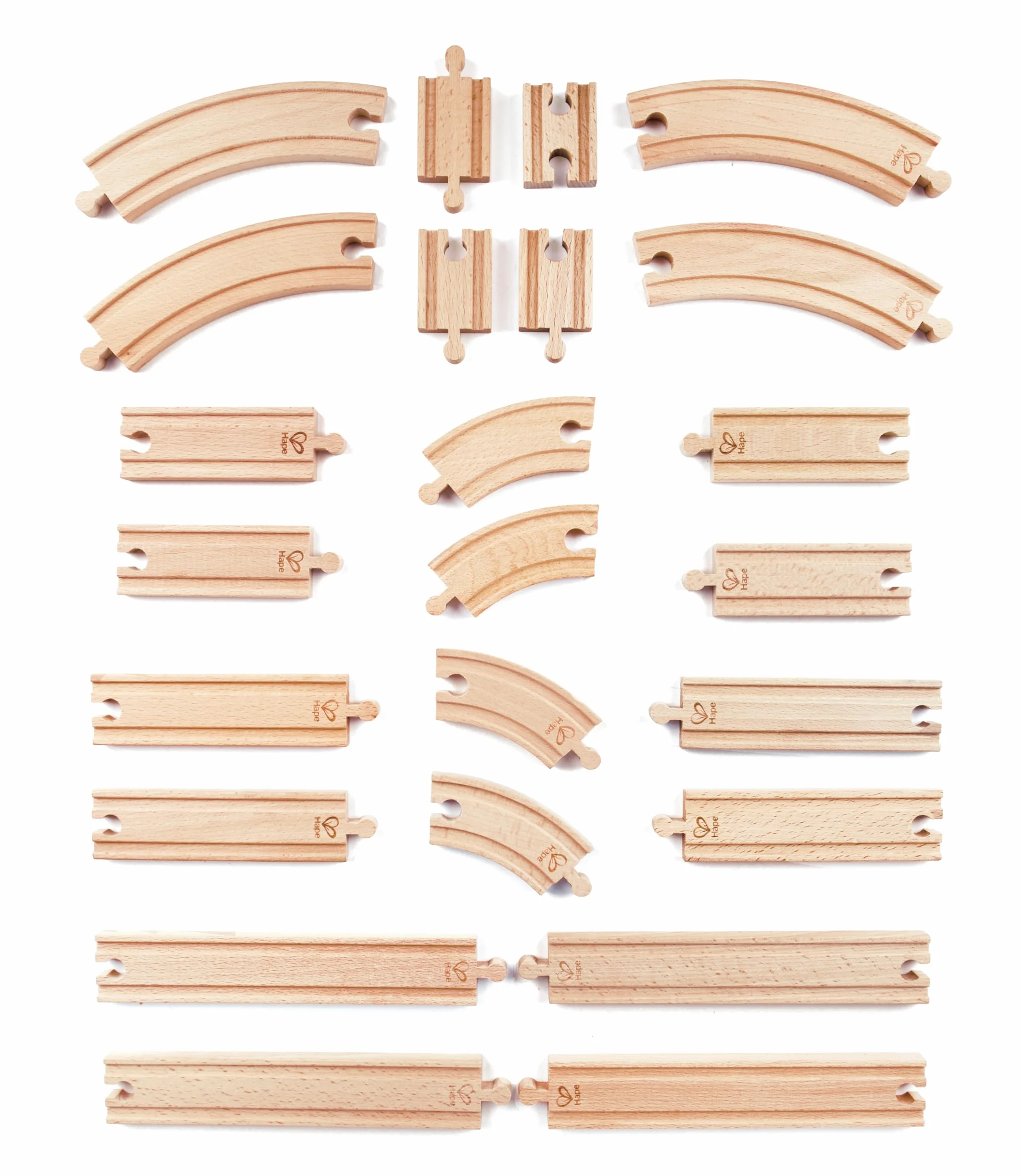 Hape Coffret d'Extension de Rails pour Circuit Train Bois - 24 Pièces Virages et Lignes Droites - Jeu Éducatif 3 Ans+