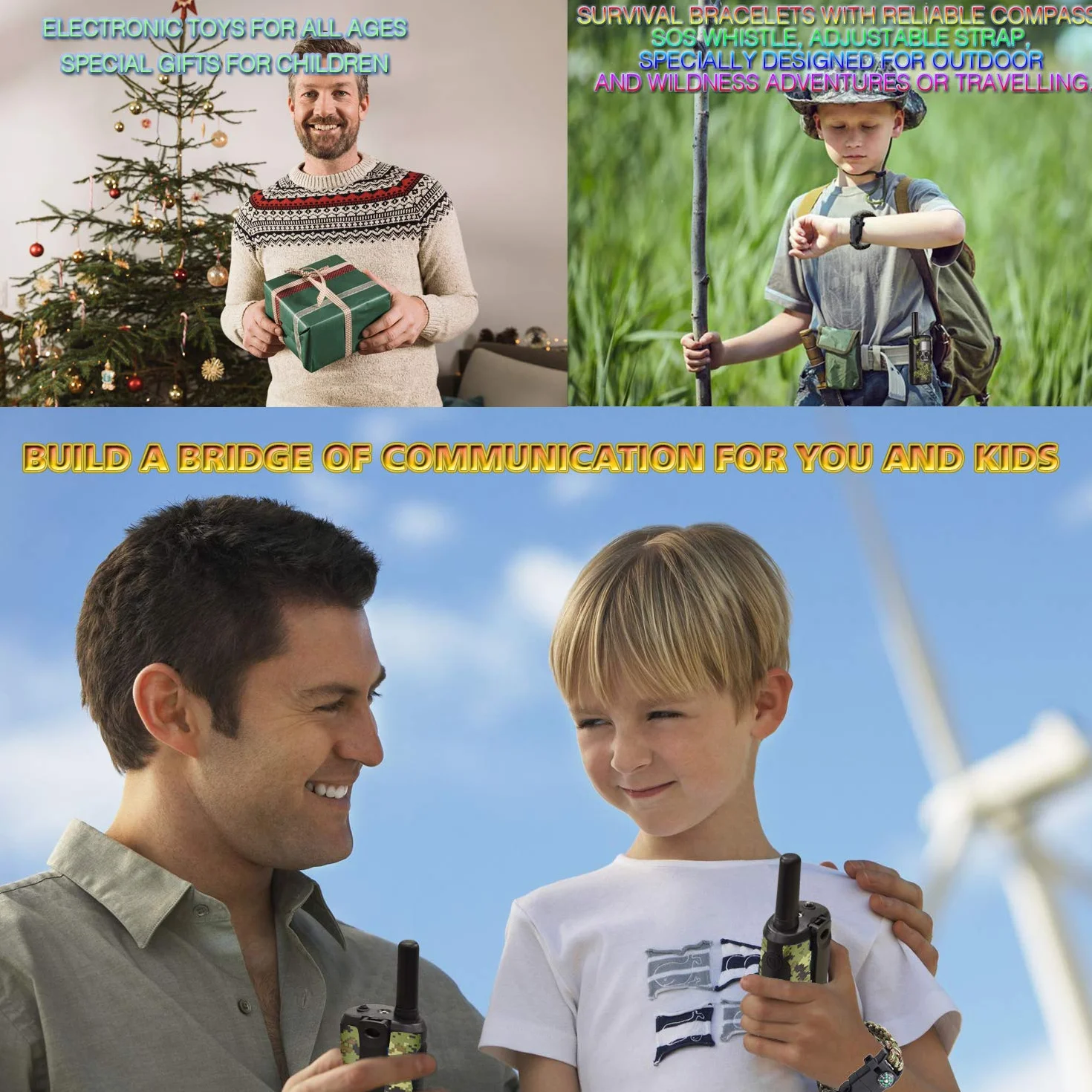 Talkie Walkie Enfants 8 Canaux Radio Bidirectionnelle avec LCD Lampe pour Aventure Camping Jouet Exterieur 4-12 Ans