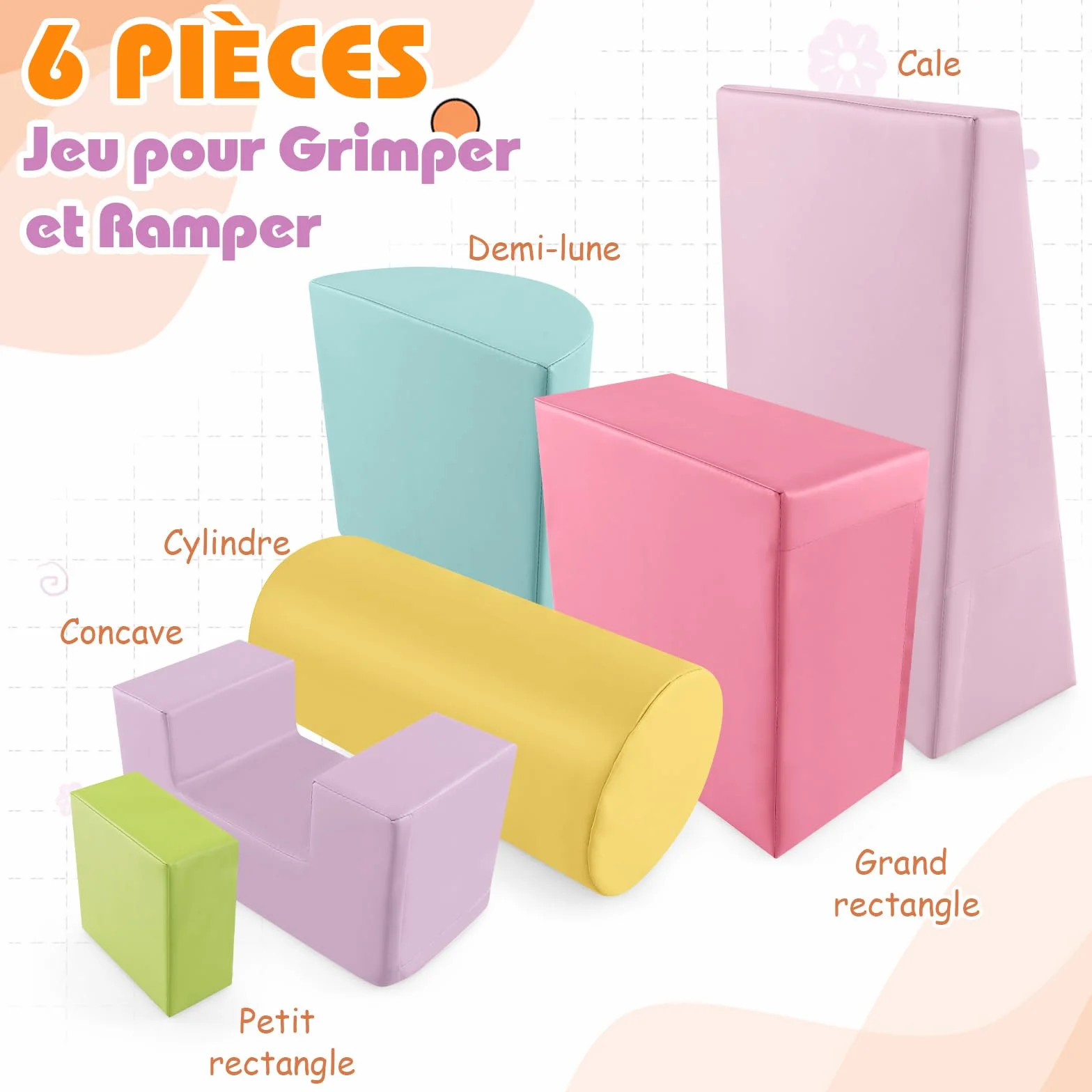 COSTWAY Parcours Motricité Bébé en Mousse EPE avec Housse PU, 6 Pièces, Jouets Éducatifs Rose+Jaune