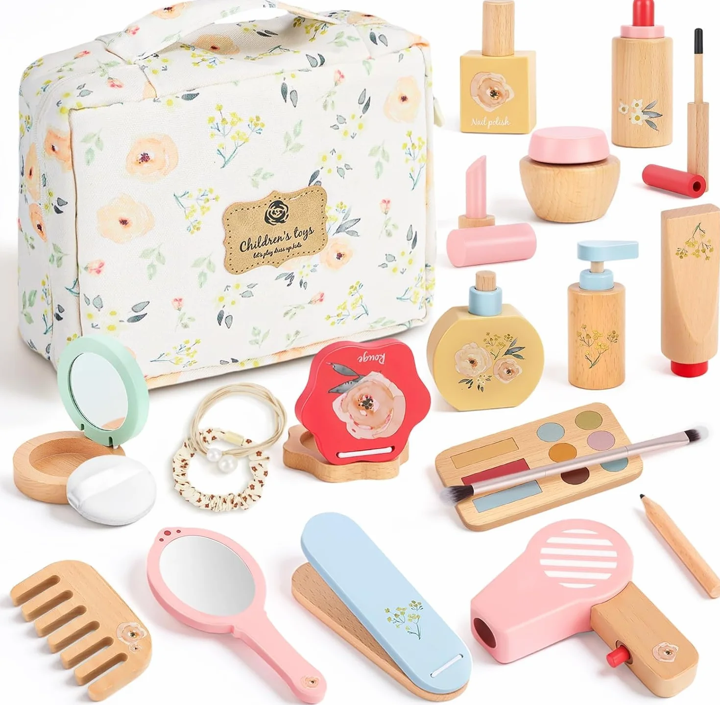Herefun Coffret Maquillage Enfant 25 Pièces en Bois avec Trousse Maquillage