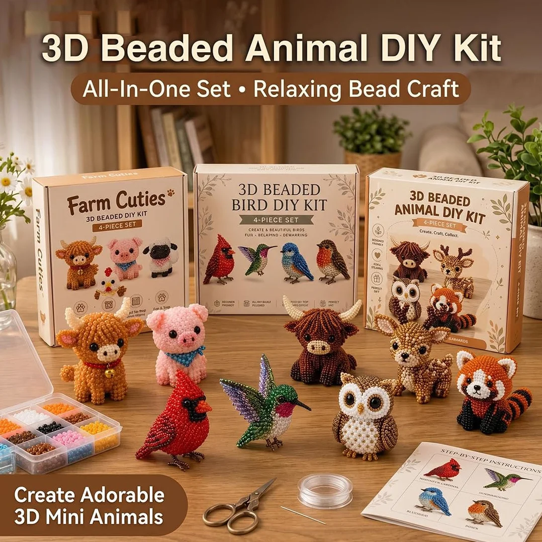 Kit DIY Animaux Miniatures Perles 3D, Kit Loisirs Créatifs Mosaïque Fait Main (Set D)