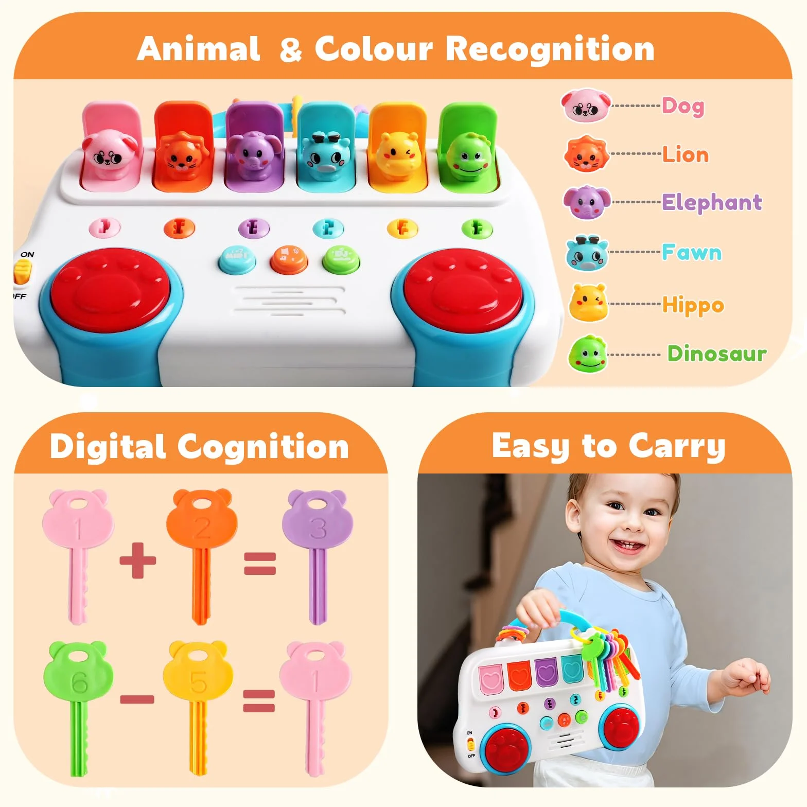 Jouet Montessori 6 Animaux Musique et Lumières Bebe 1 an Fille Garçon Jeu Educatif 12 18 Mois
