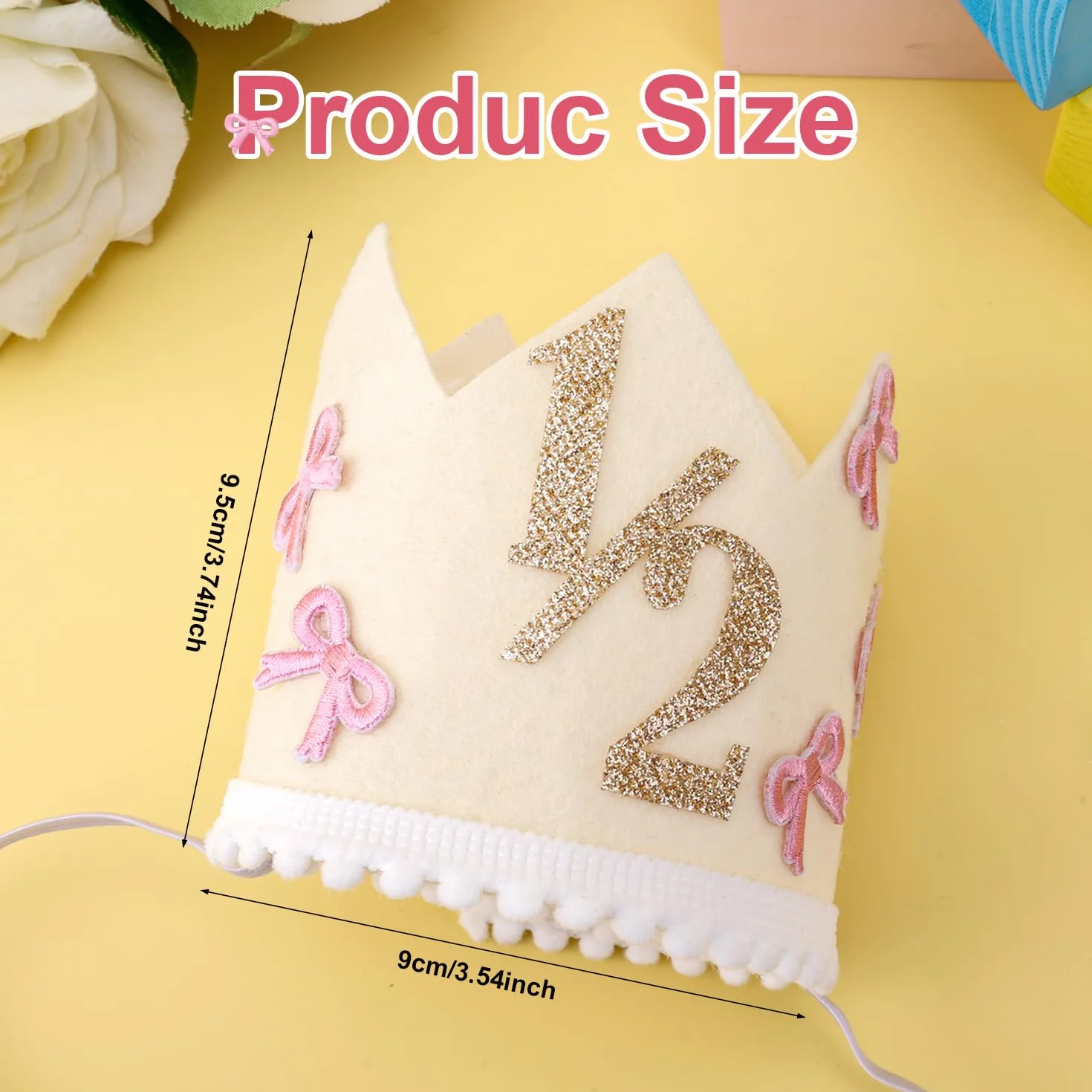 BOXOB Chapeau Demi-Anniversaire Pailleté Couronne pour Fête des 6 Mois Décorations Bébé Fille Garçon