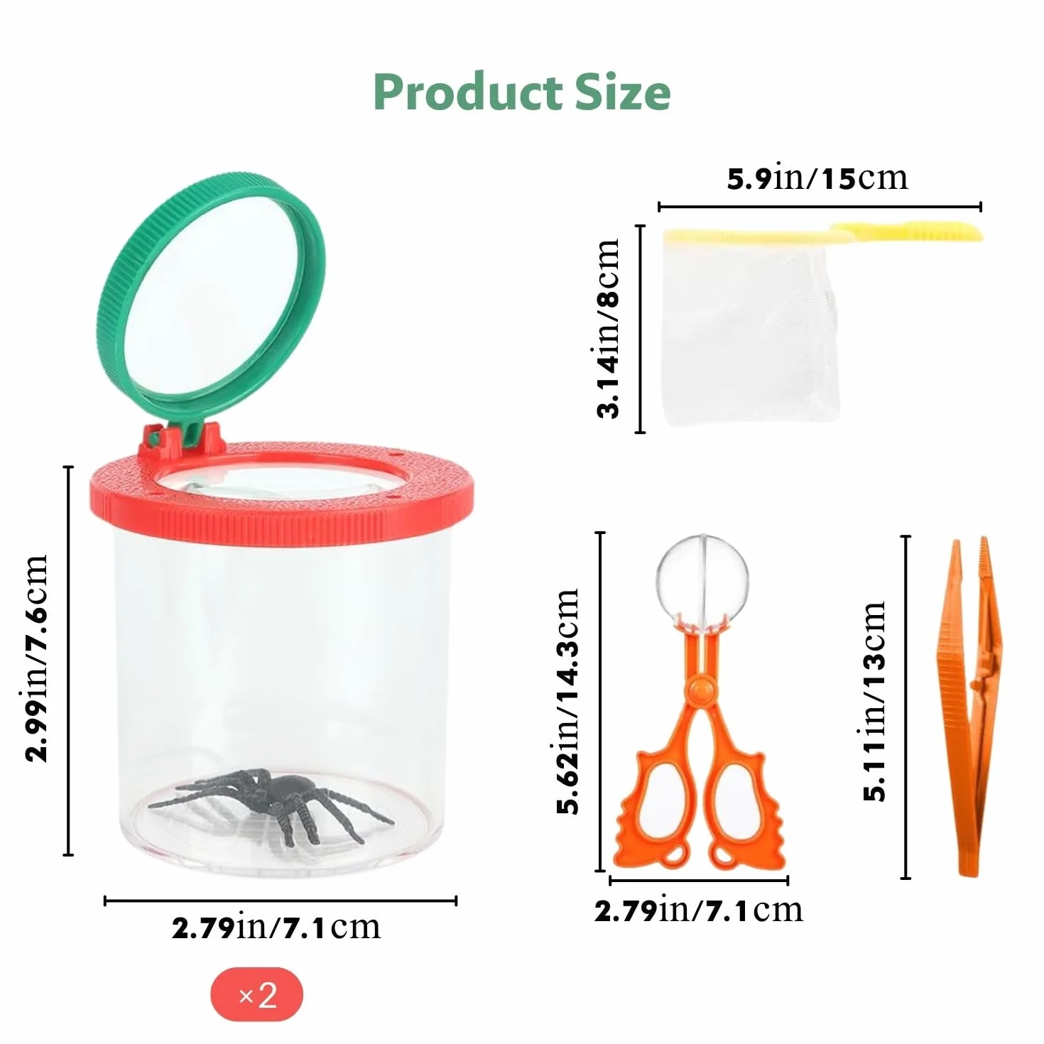 Lot de 2 loupes attrape-insectes avec filet de capture papillon pince à épiler kit de recherche extérieur science exploration nature