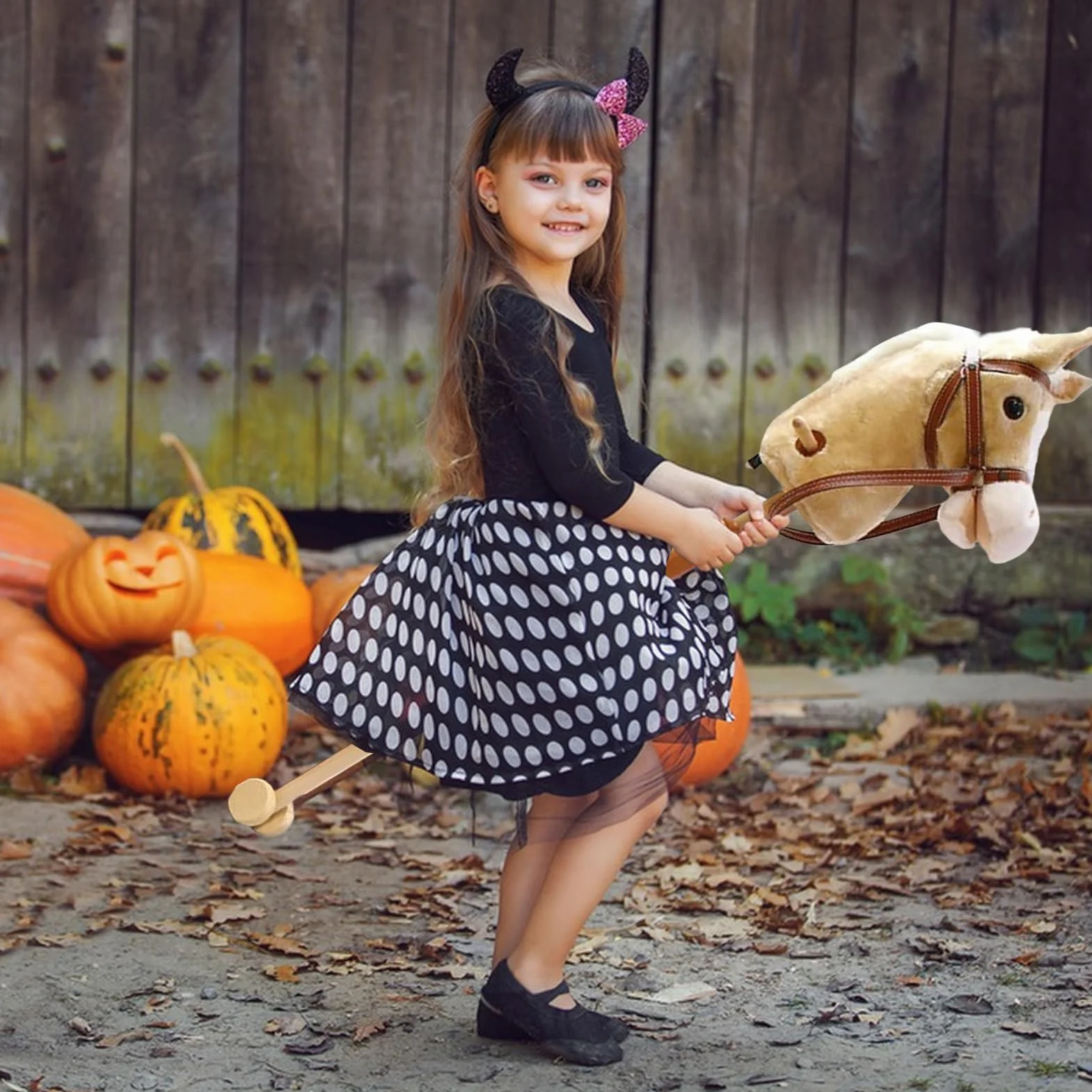 Peluche Cheval à Bâton Jouet d'Imagination Sonore pour Garçons et Filles Jeu de Rôle Intérieur Extérieur
