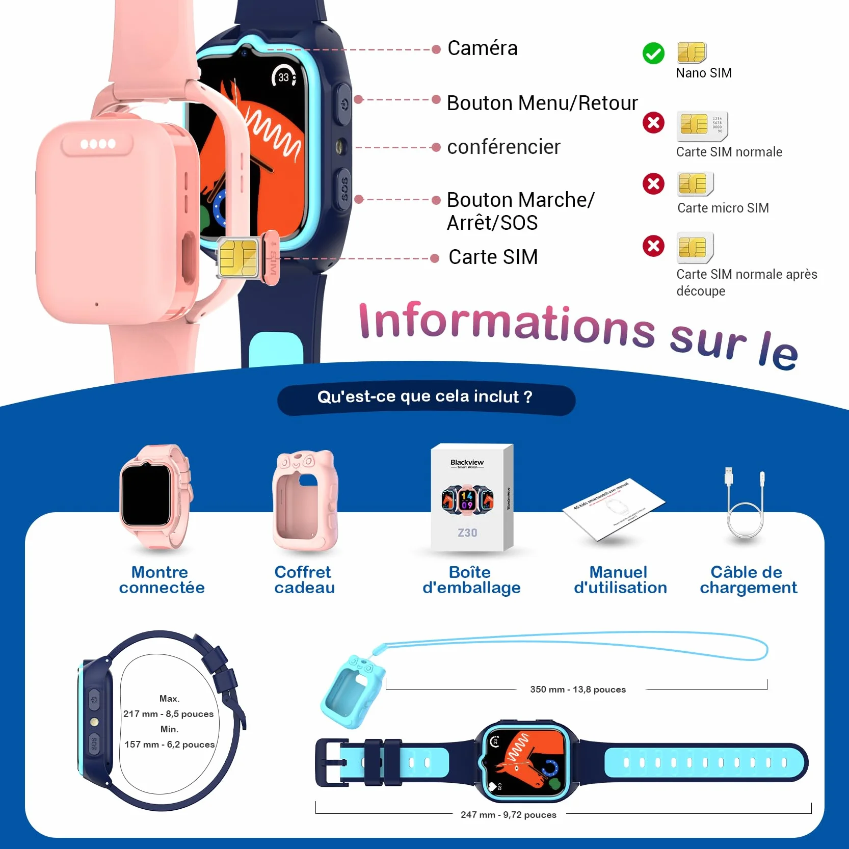 Blackview Montre Connectée Enfant GPS LBS WiFi Appel Vidéo 4G HD SOS