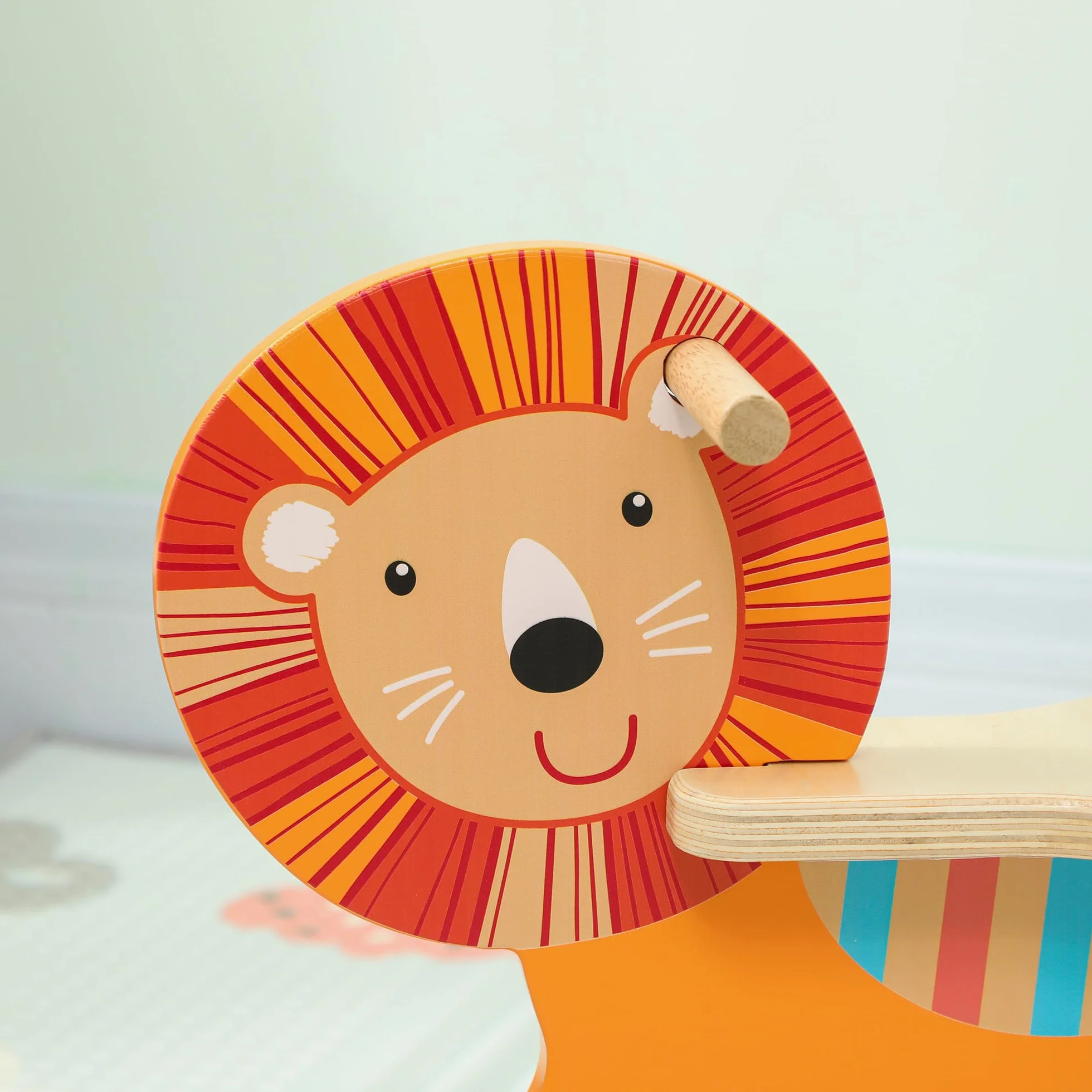 AIYAPLAY Cheval à Bascule en Bois pour Enfants 2-5 Ans, Jouet à Bascule Lion avec Guidon, Orange