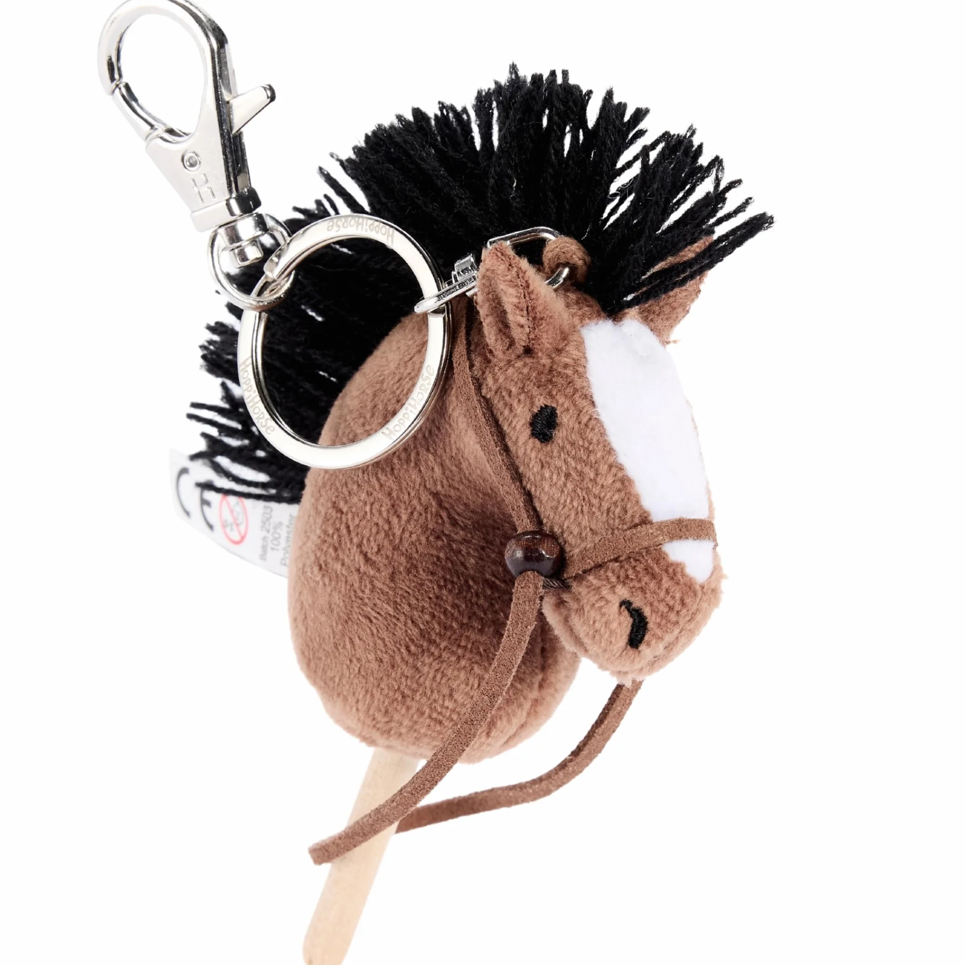 Porte-clés Mini Cheval Bâton avec Rênes Réelles – Tête de Cheval en Peluche sur Bâton en Bois – Hobby Horse