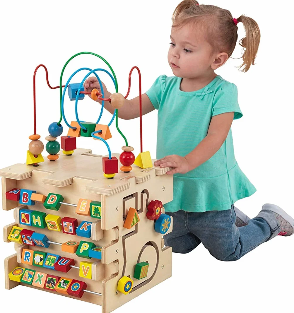 KidKraft Cube d'Activité Bébé Deluxe en Bois, Centre éducatif avec Labyrinthe de Perles et tri, Jouets d'Activité et de Développement 1 Ans