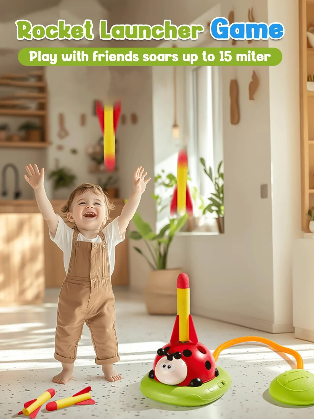 3 IN 1 Jeux Exterieur Enfant Kit, Jeu de Lancer d’Anneaux, Fusée Jouet, Saut Musical, Jeux Enfants 3-9 Ans Noel Cadeau Anniversaire