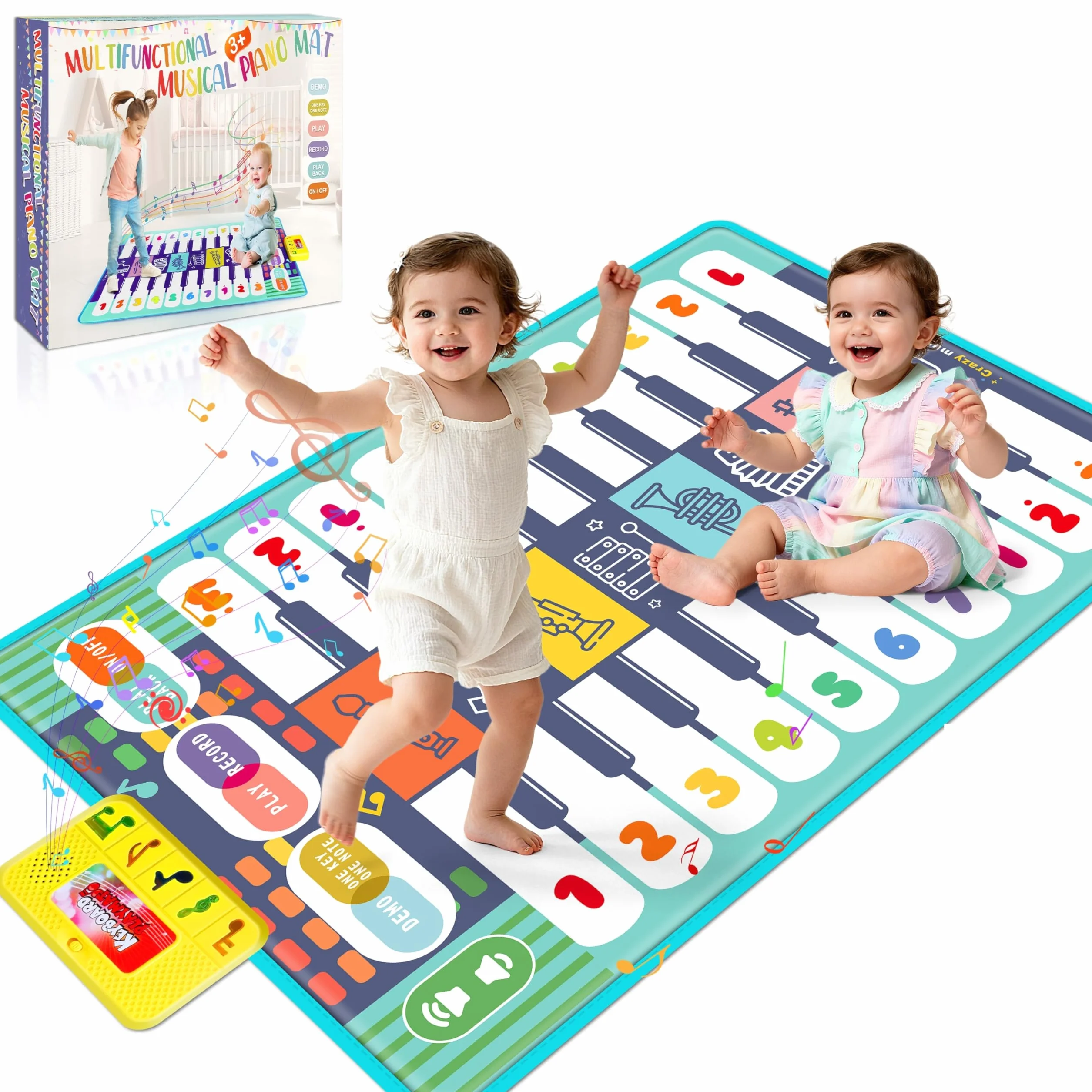 Charmofun Tapis Piano Bebe Musical Enfant avec 8 Instruments 10 Chansons Intégrées Jouet pour 1-4 Ans