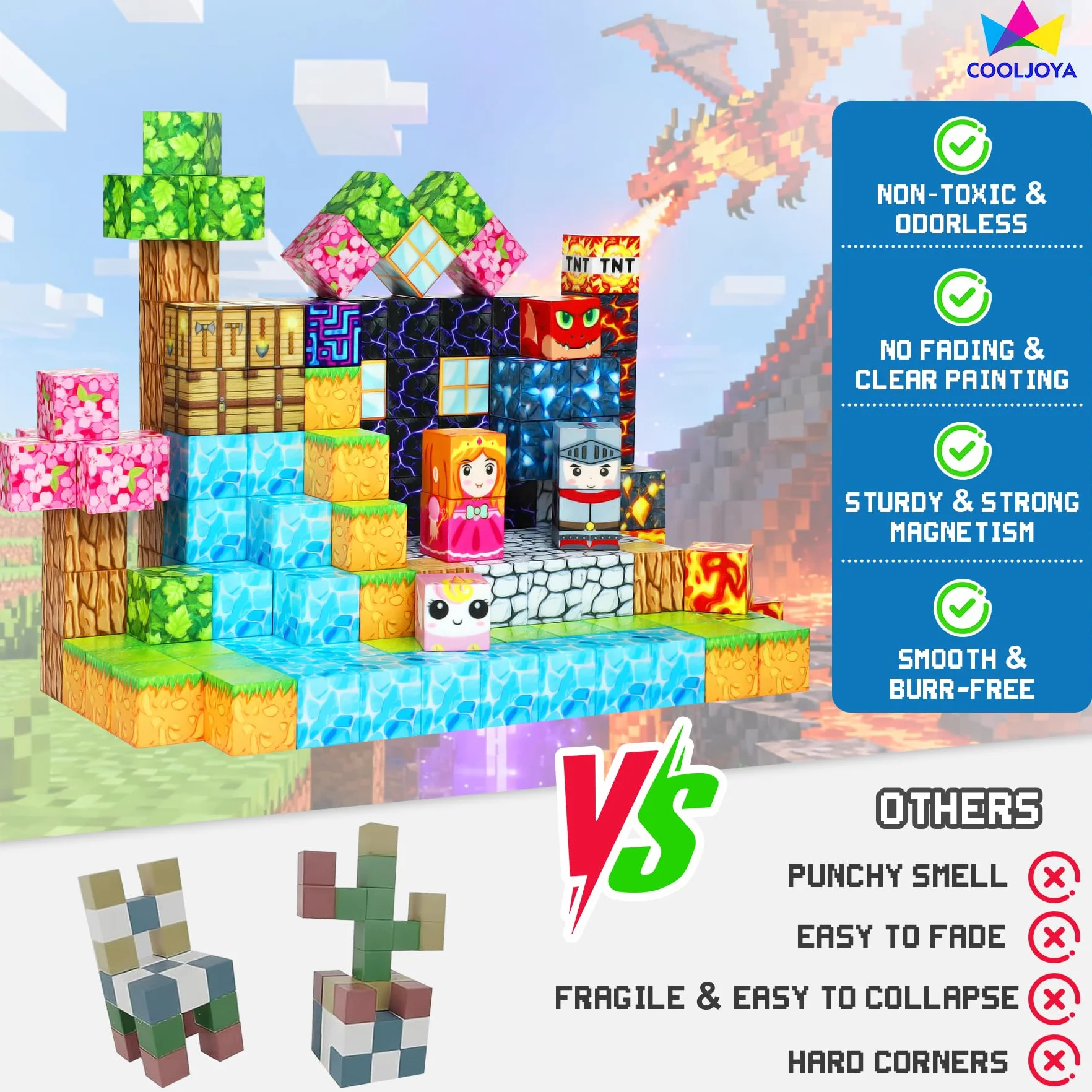 COOLJOYA Construction Magnétique Enfant 150 Pièces Ensemble de Cubes Magnétiques Jouet Créatif Montessori 3 Ans