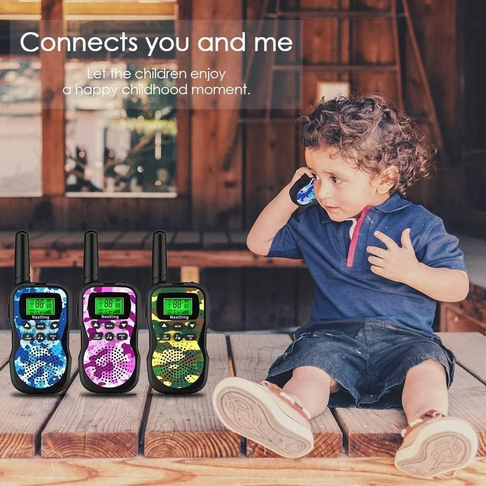 Nestling Talkie Walkie Enfants, Radio à 2 Voies avec 8 Canaux, Lampe de Poche LCD Rétro-éclairée, Jouets pour 3-12 Ans Camping