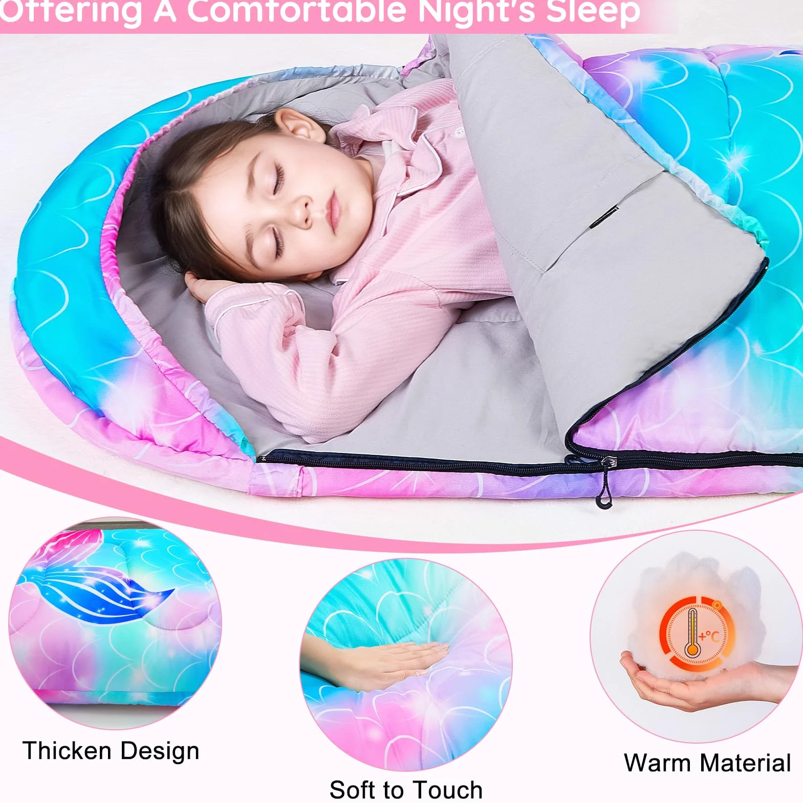 MHJY Sac de Couchage Enfant Mummie Camping Randonnée 3 Saisons Chaud Léger 1,1 kg 178cm