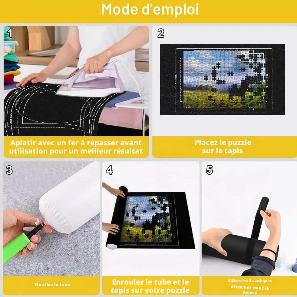 Ainiv Tapis Puzzle Rouleau Feutre 1500 pièces Antiglisse Portable Rangement Noir