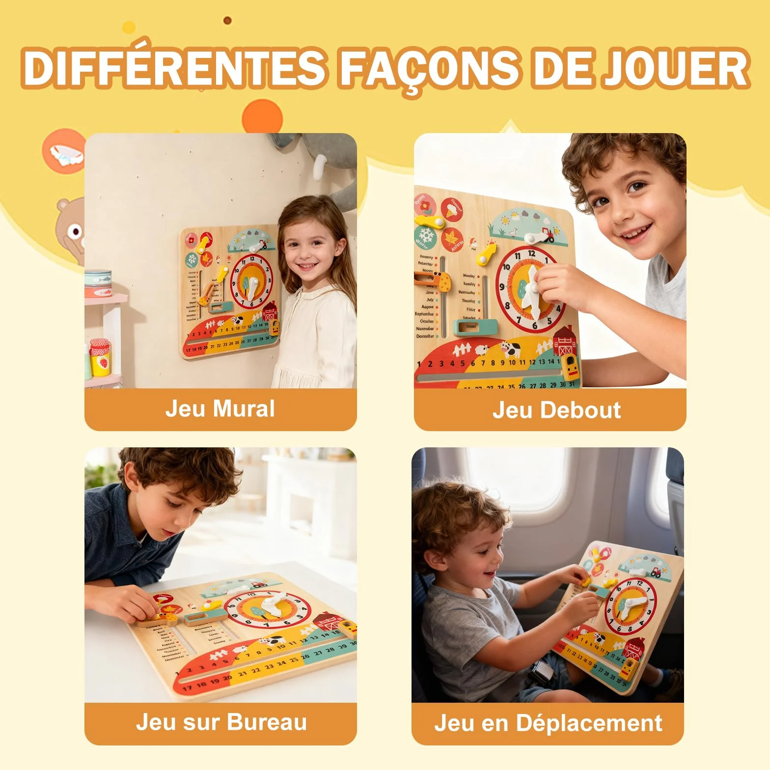GOPLUS Calendrier Enfant Éducatif 7 en 1, Planche d'Activité d'apprentissage des Mois, Semaines, Jours, Saisons, Heure, Météo, Jouet Montessori Motricité en Bois pour 3+ Ans