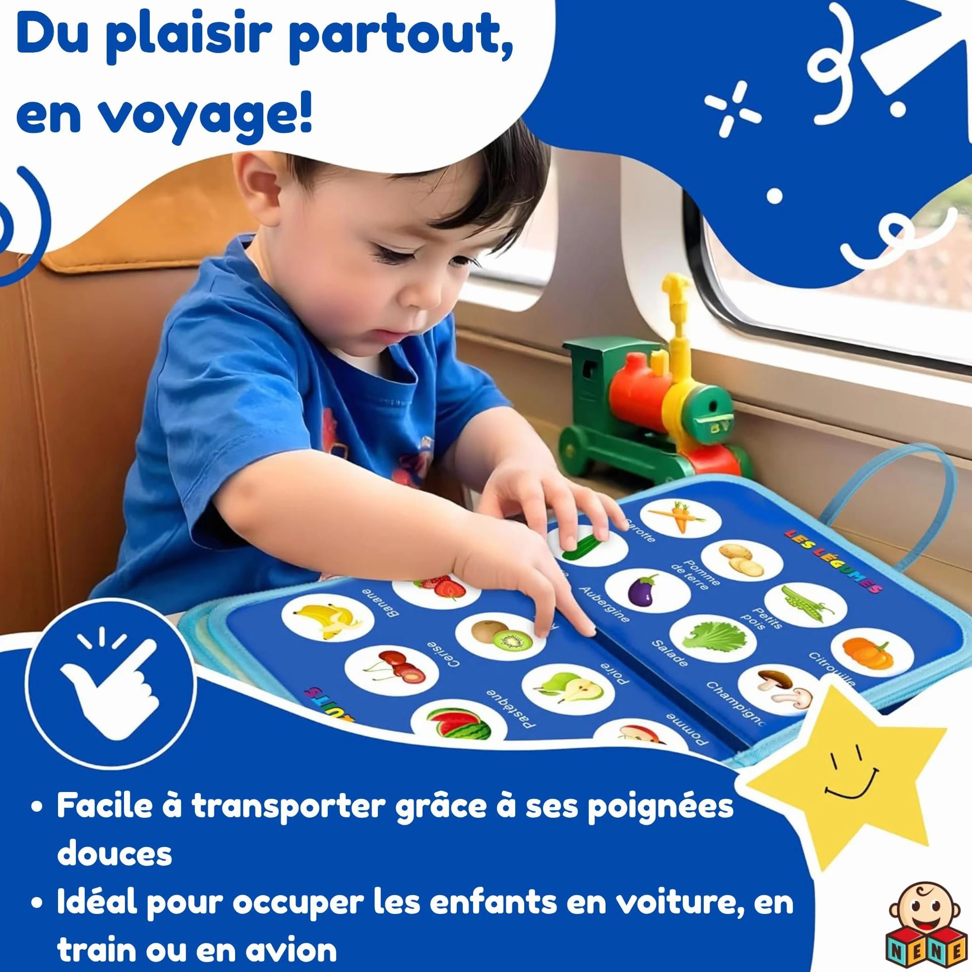 Nene Busy Board Montessori Jouet éducatif 2-6 Ans garçon fille Planche activités sensorielle sans écran Lettres Chiffres Formes Couleurs Motricité Fine