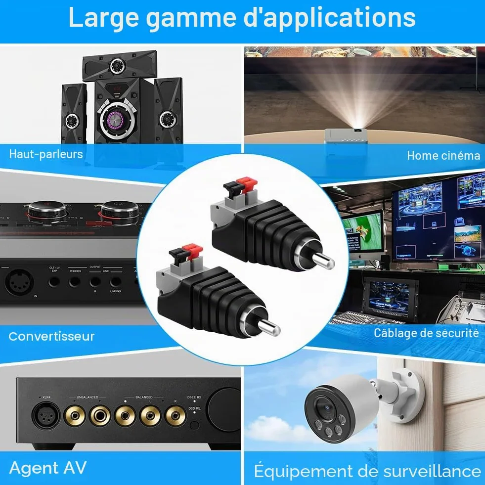 AXFEE Adaptateur RCA Haut-parleur, Fiche Sans Soudure Phono Mâle Vers AV Ressort Presse pour Audio Vidéo Subwoofer