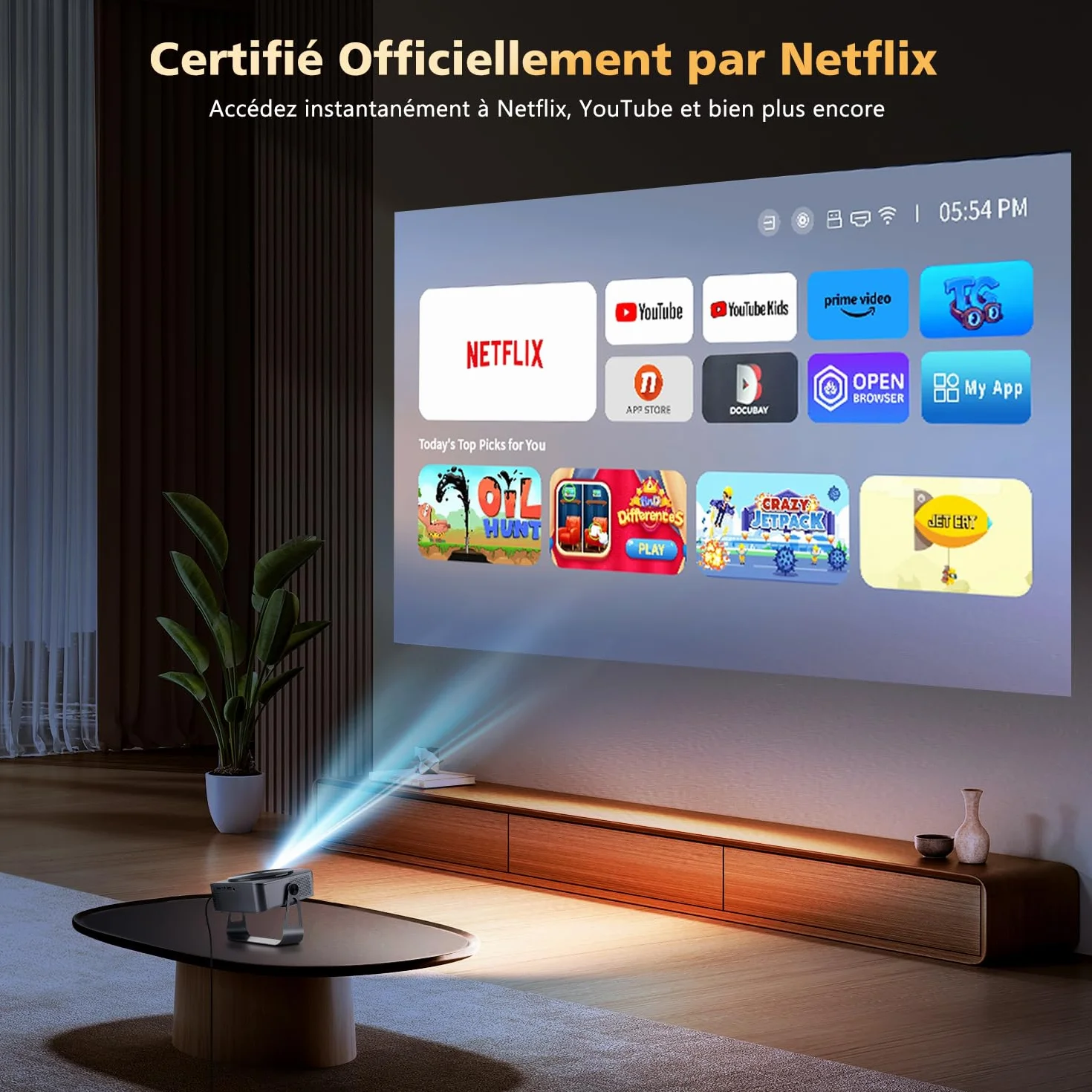 Netflix Certifié Videoprojecteur 4K VGKE 28000 Lumens Natif 1080P Full HD Auto Focus Auto Keystone WiFi 6 Bluetooth 5.4