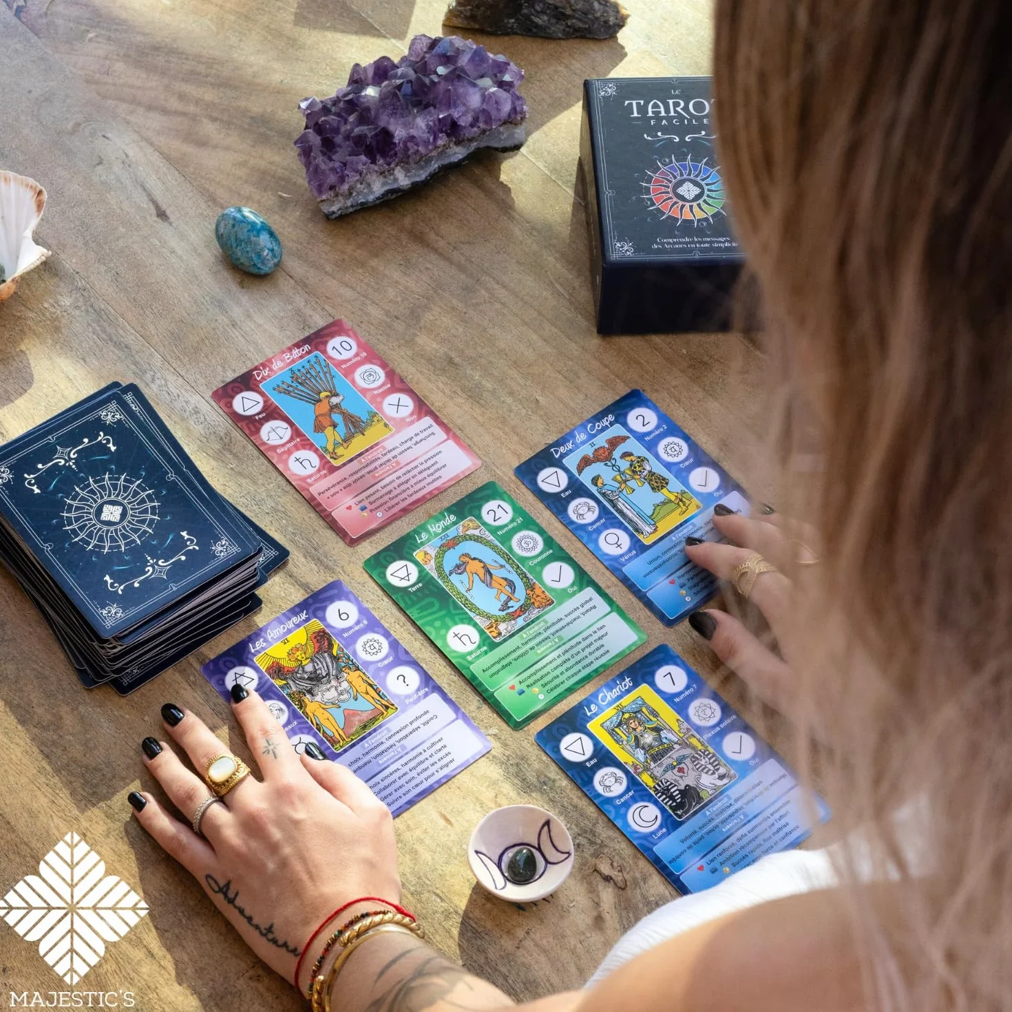 Tarot Divinatoire 78 Cartes + Livret 200 Pages Grande Taille 12,6 cm x 8,9 cm Débutants