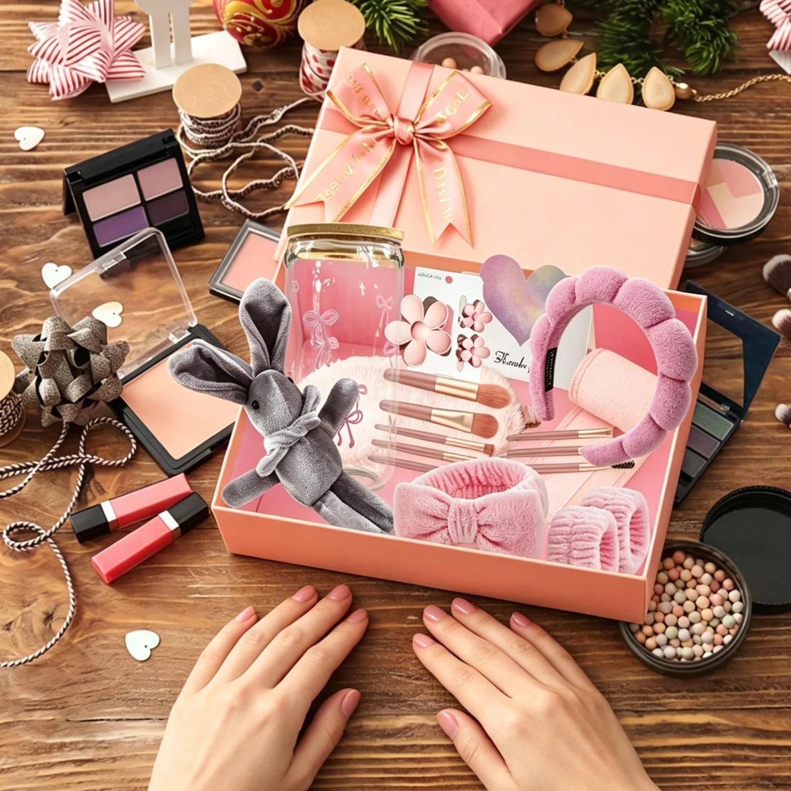 Coffret Cadeau Original pour Fille 8-18 Ans avec Verre Pinceau à Maquillage Bandeau Rose